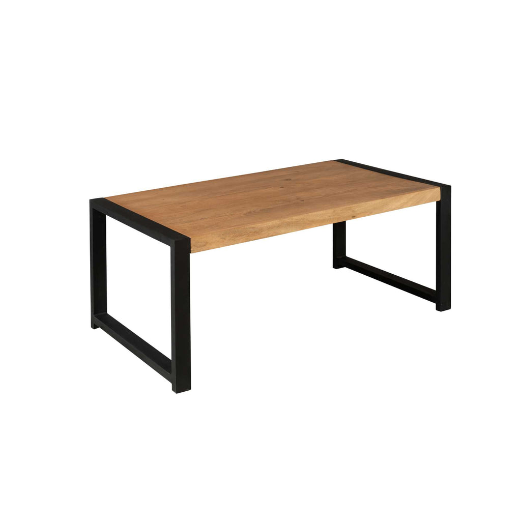 Couchtisch Bori – Rechteckiger Mangoholz-Tisch mit schwarzem Metallgestell, 110×60×45 cm