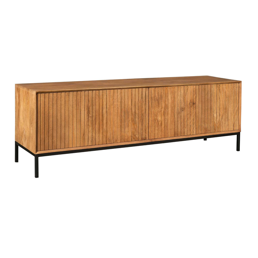 TV-Board Mandy 165x45x55 cm – Lowboard aus Mangoholz Natur mit 4 Türen & Push-to-Open-System