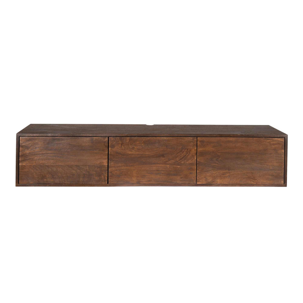 Schwebendes TV-Board Focus Braun 160x35x30 cm – Massivholz TV-Board zur Wandmontage mit Push-to-Open Türen