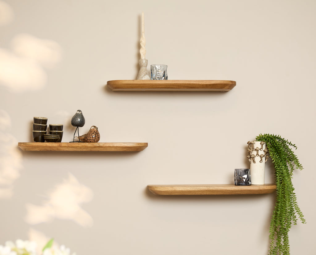 Wandregal-Set Gusta 60 x 20 x 15 cm – Massives Mangoholz, Naturfinish