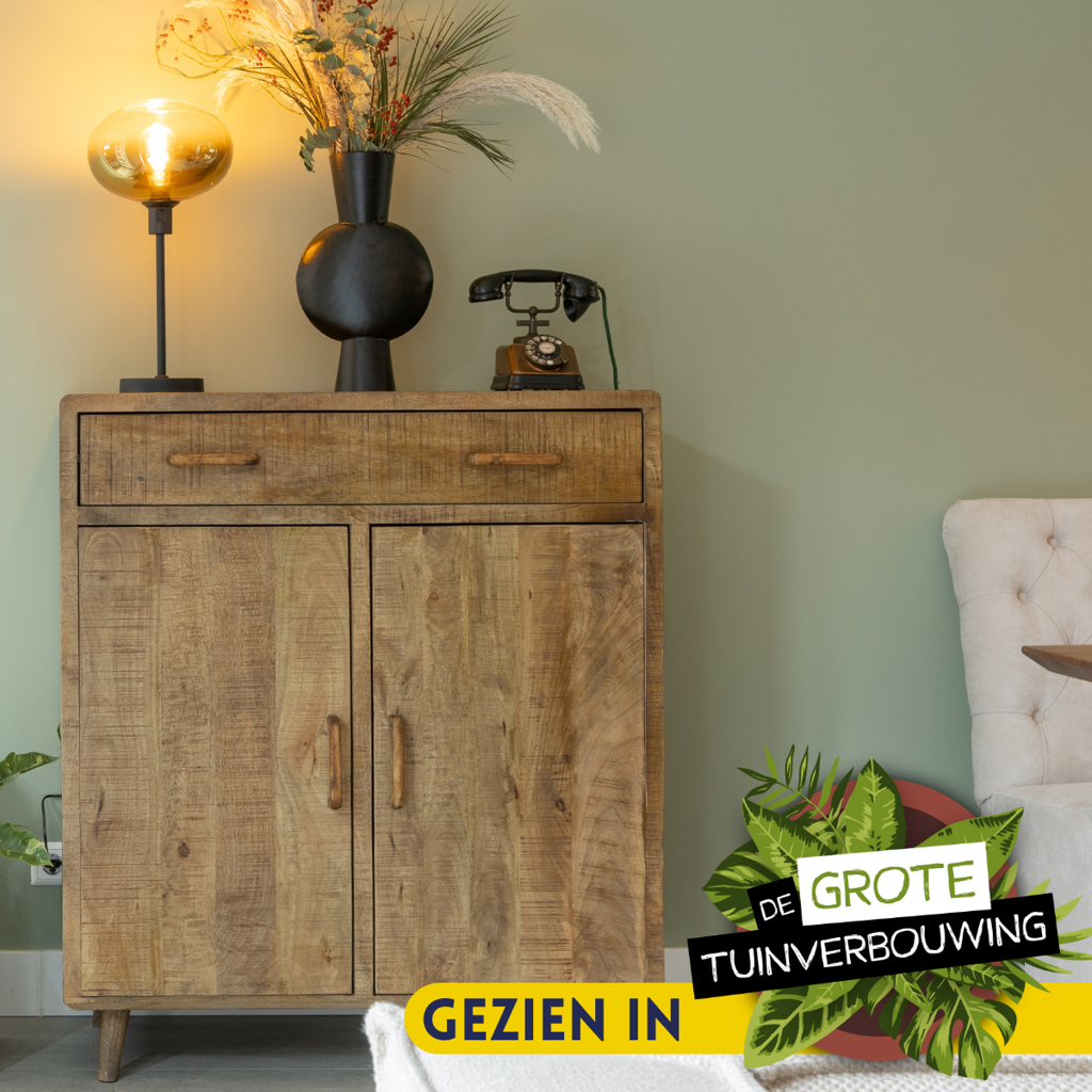 Schrank Raven – Mangoholz mit Designelementen, 1 Schublade & 2 Türen, 100 x 45 x 115 cm