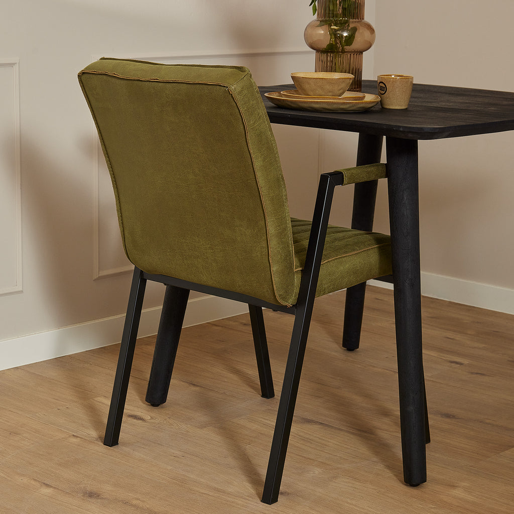 Esszimmerstuhl Molly Mosgrün 52x65x88 cm – Industrial Design mit Eco-Leder & schwarzem Gestell