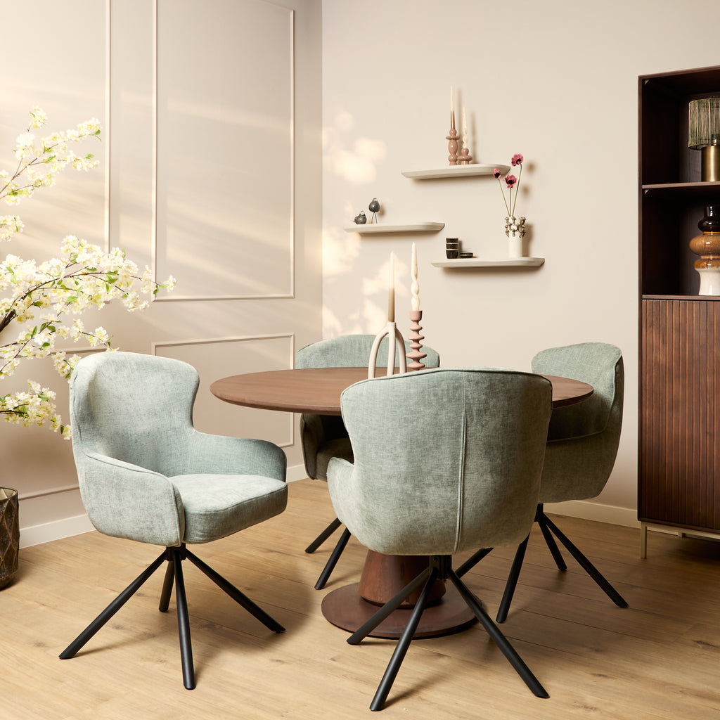 Esszimmerstuhl Hanna Water Green – Drehstuhl 62×65×89 cm mit Memory-Rückkehrfunktion & schwarzem Metallgestell