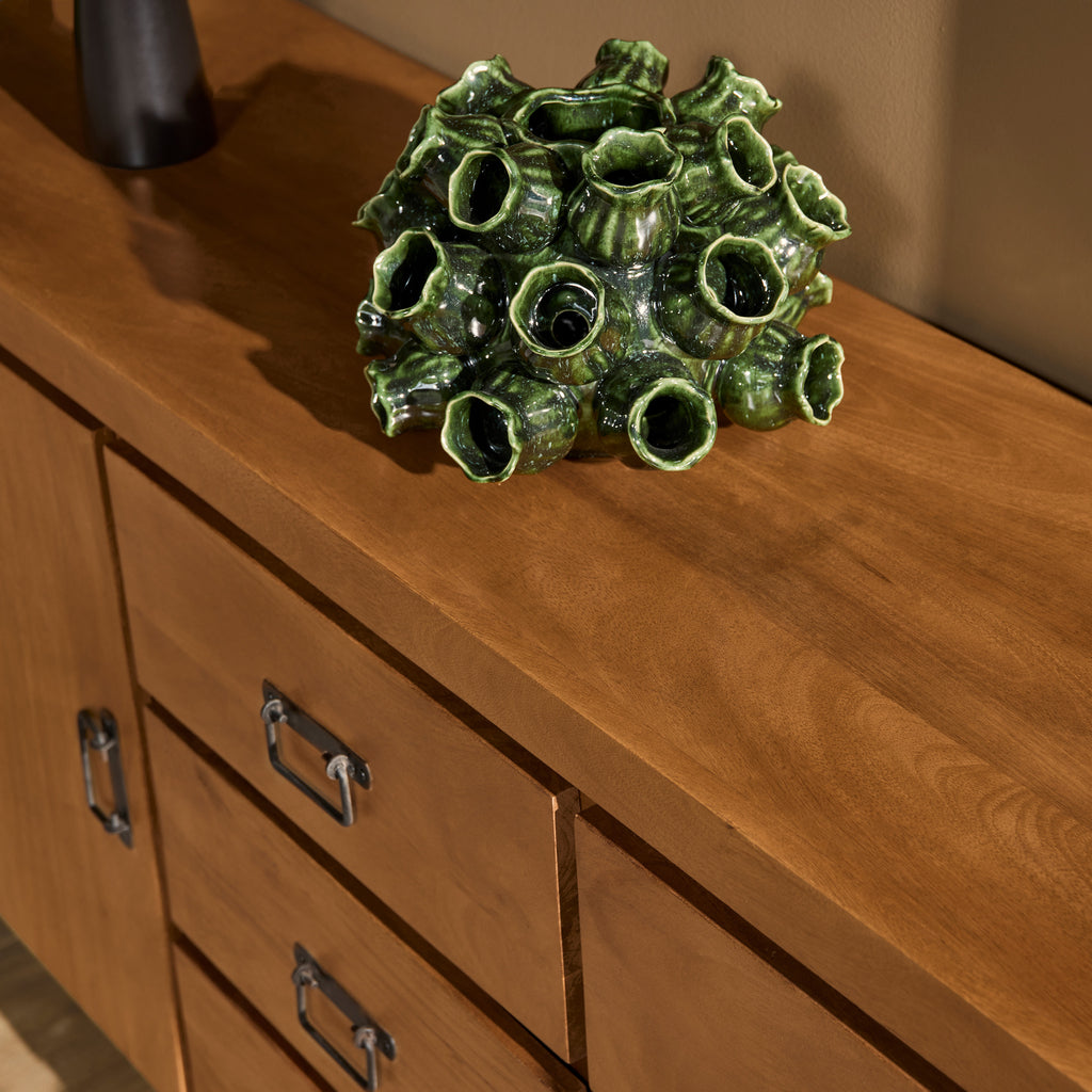 Sideboard Bori Natur– Mangoholz Kommode mit Metallgestell 200×80×40 cm, 2 Türen, 6 Schubladen & Regale. Modernes Möbelstück