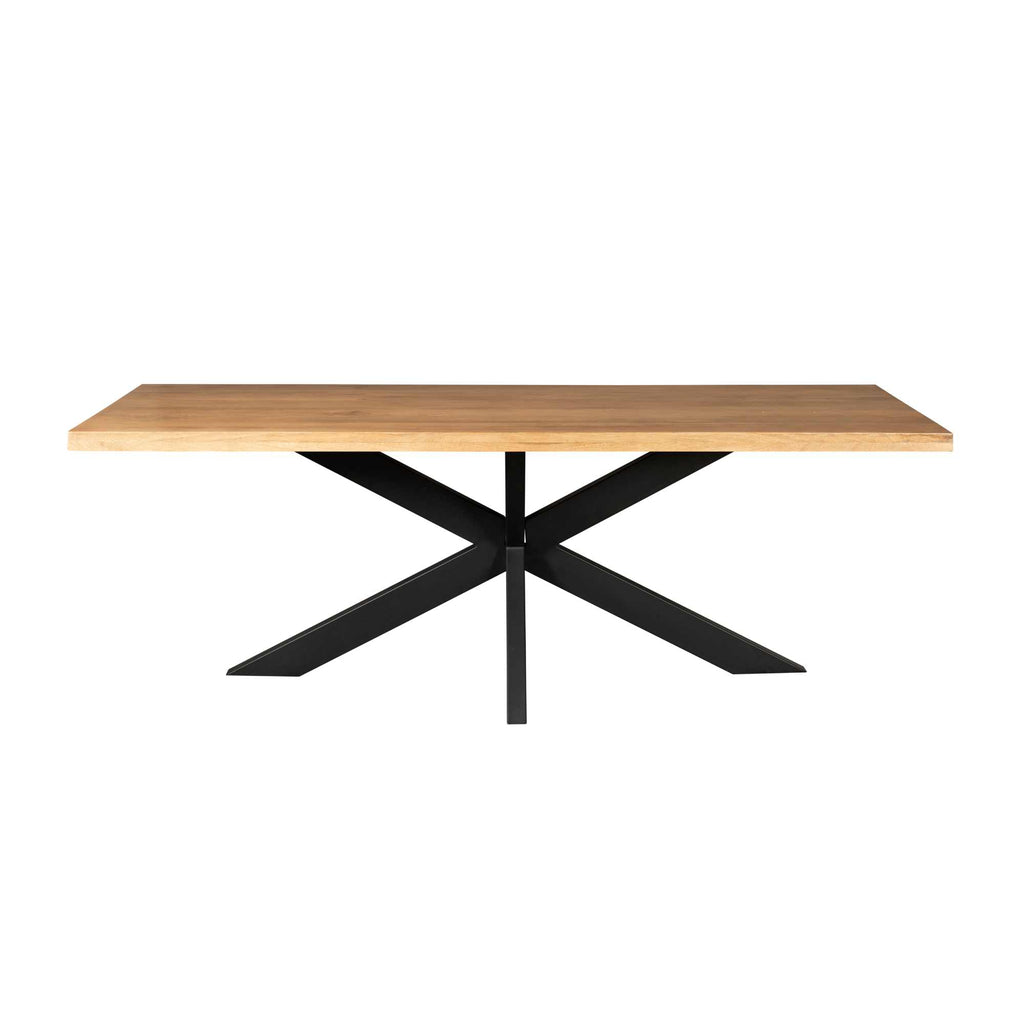 Esstisch Delta 240x100 cm – Massiver Mangoholztisch mit rechteckiger Platte & schwarzem Matrixgestell