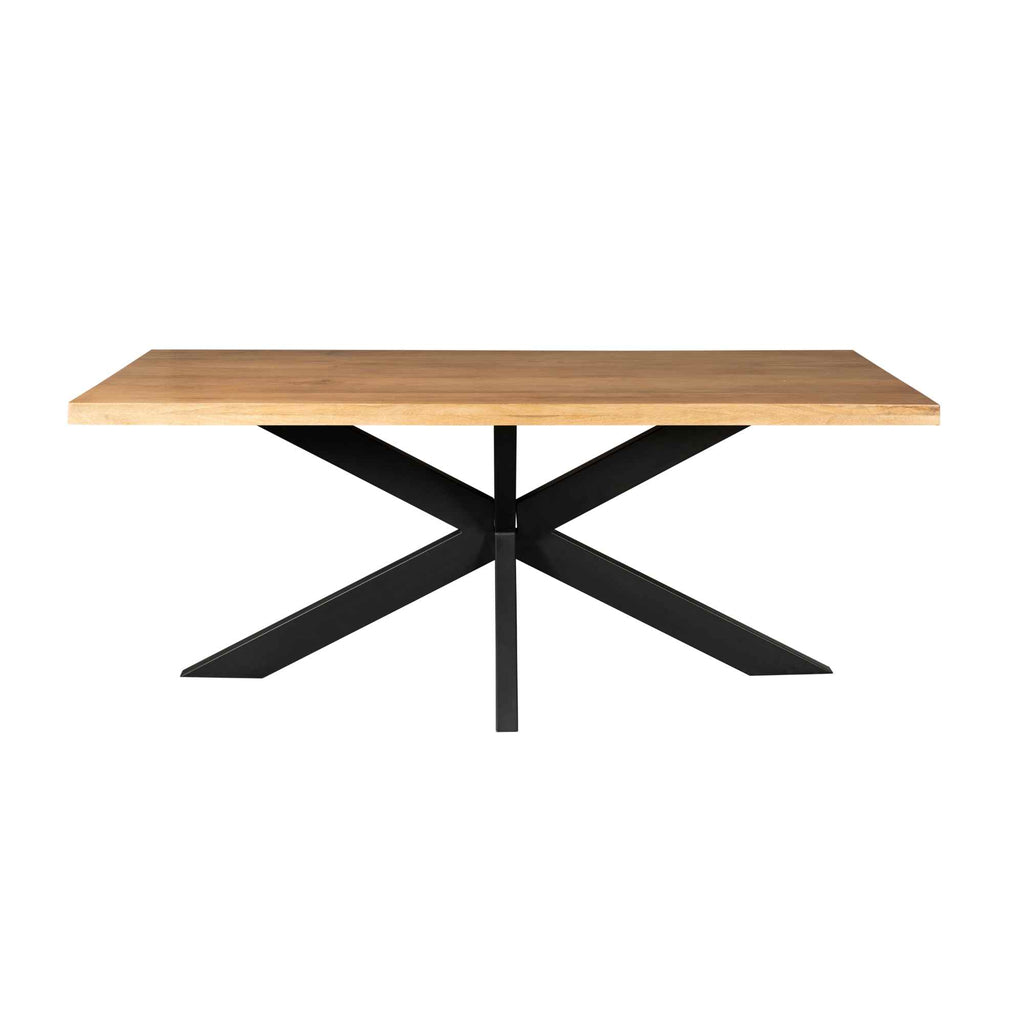 Esstisch Delta 180x90x76 cm – Rechteckiger Tisch aus Mangoholz mit klarer Lackierung & schwarzem Matrixgestell