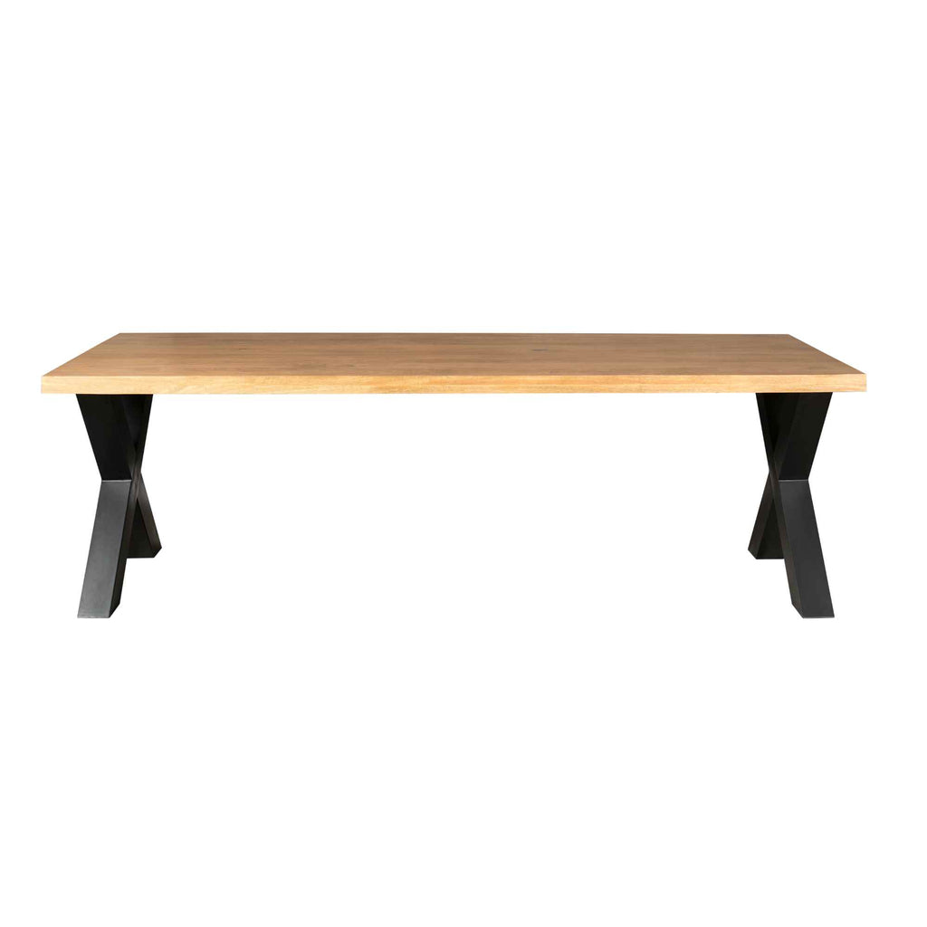 Esstisch Delta 200x100x76 cm – rechteckiger Mangoholz-Tisch Natur mit schwarzem Metall-X-Gestell & 6 cm Tischplatte