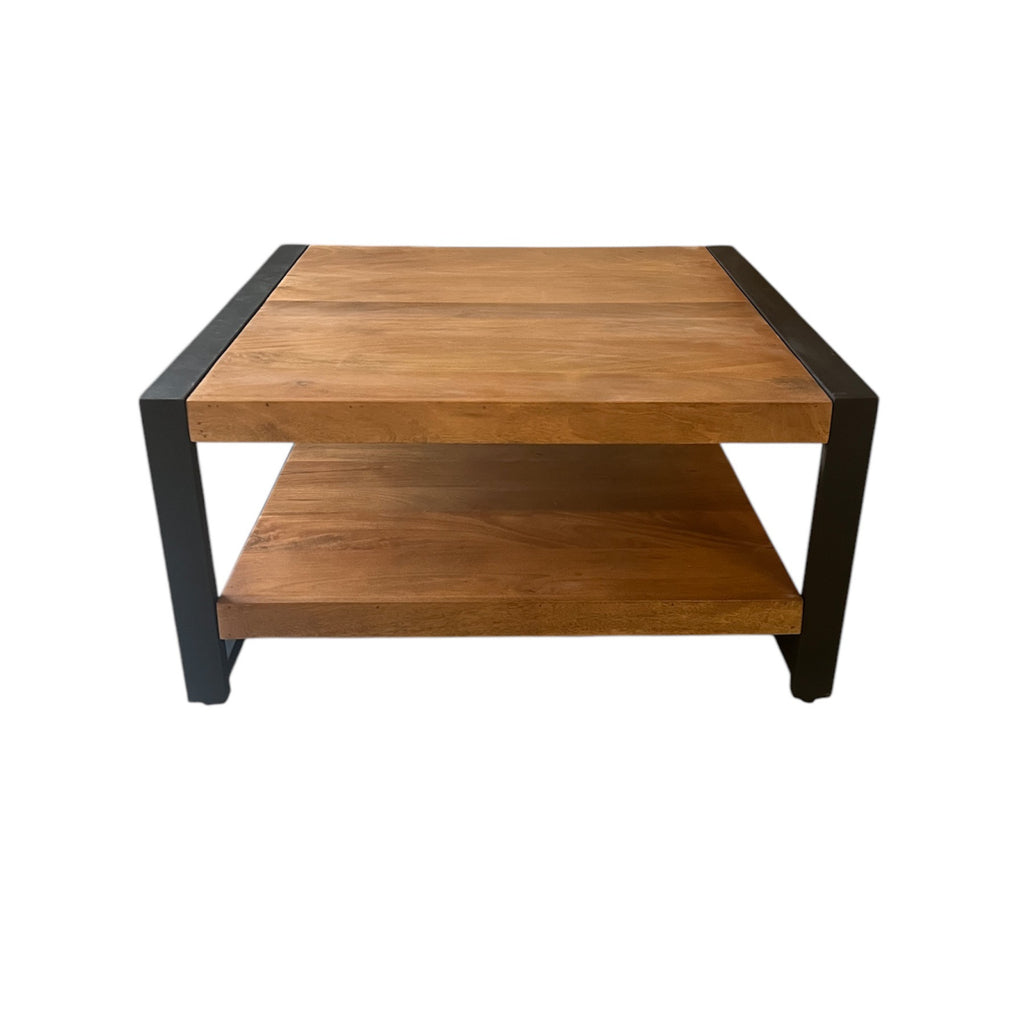 Beistelltisch Bori Mango Natur 80x80x40 cm – moderner Couchtisch mit Ablage & Metallgestell
