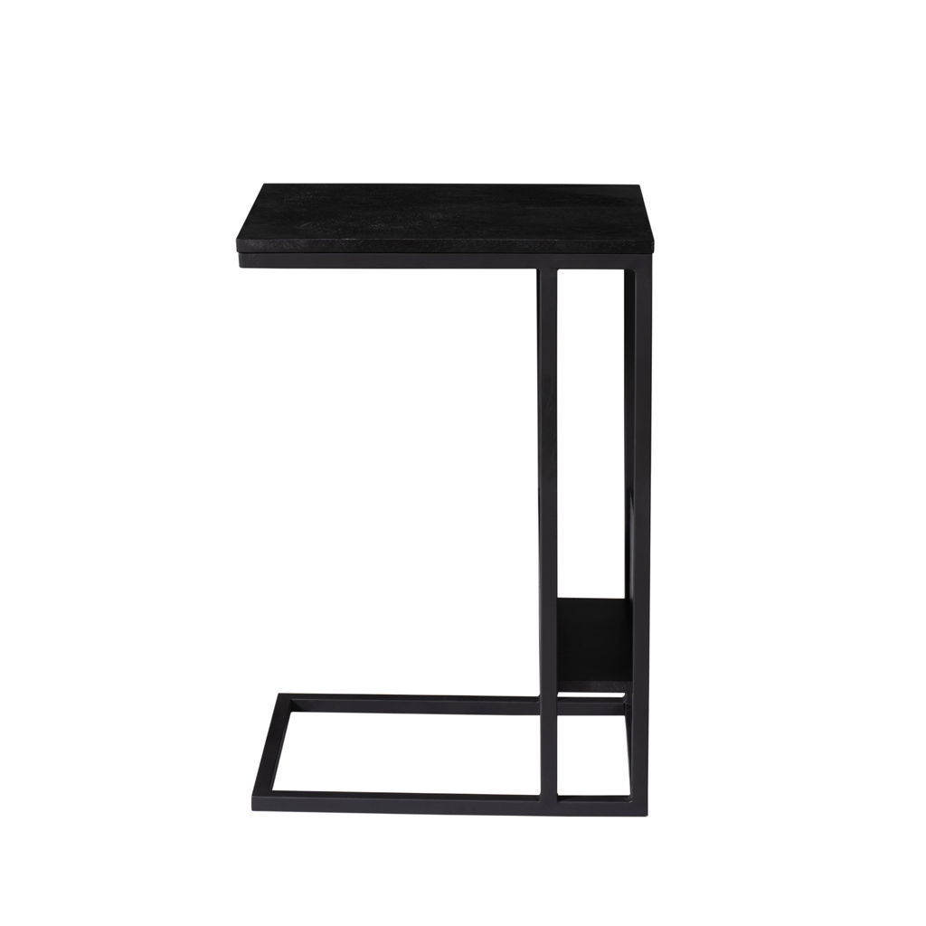 Beistelltisch Slider Schwarz – Mangoholz mit sandgestrahlter Oberfläche & schwarzem Metallgestell, 48×32×72 cm