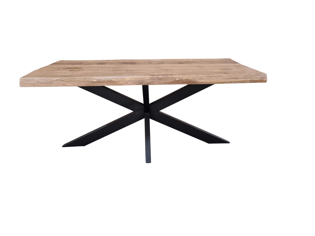 Esstisch Baltimore – Baumstamm-Tisch aus Mangoholz & Metall, 300×100×76 cm, 6 cm Platte, einzigartiges Design