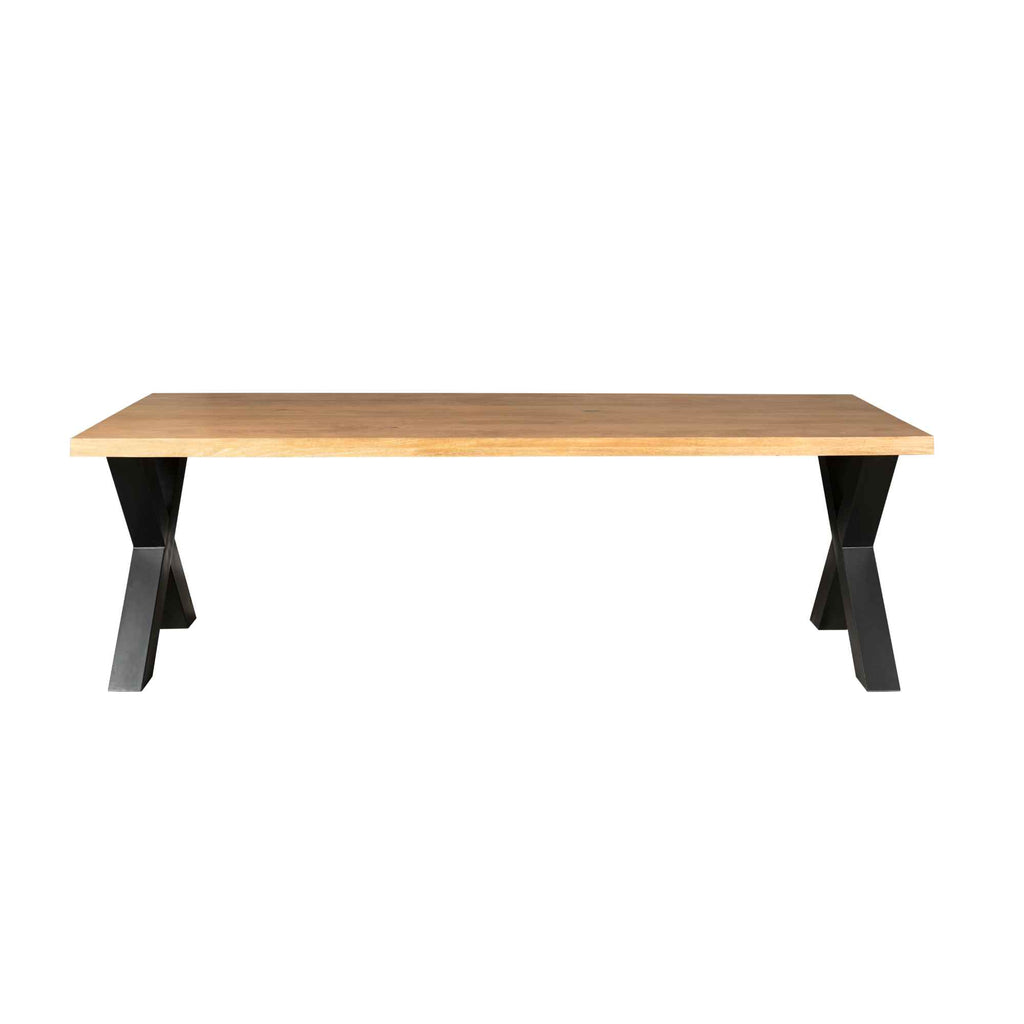 Esstisch Delta Natur 240x100x76 cm – Massiver Mangoholztisch mit 6 cm Platte & X-Metallgestell