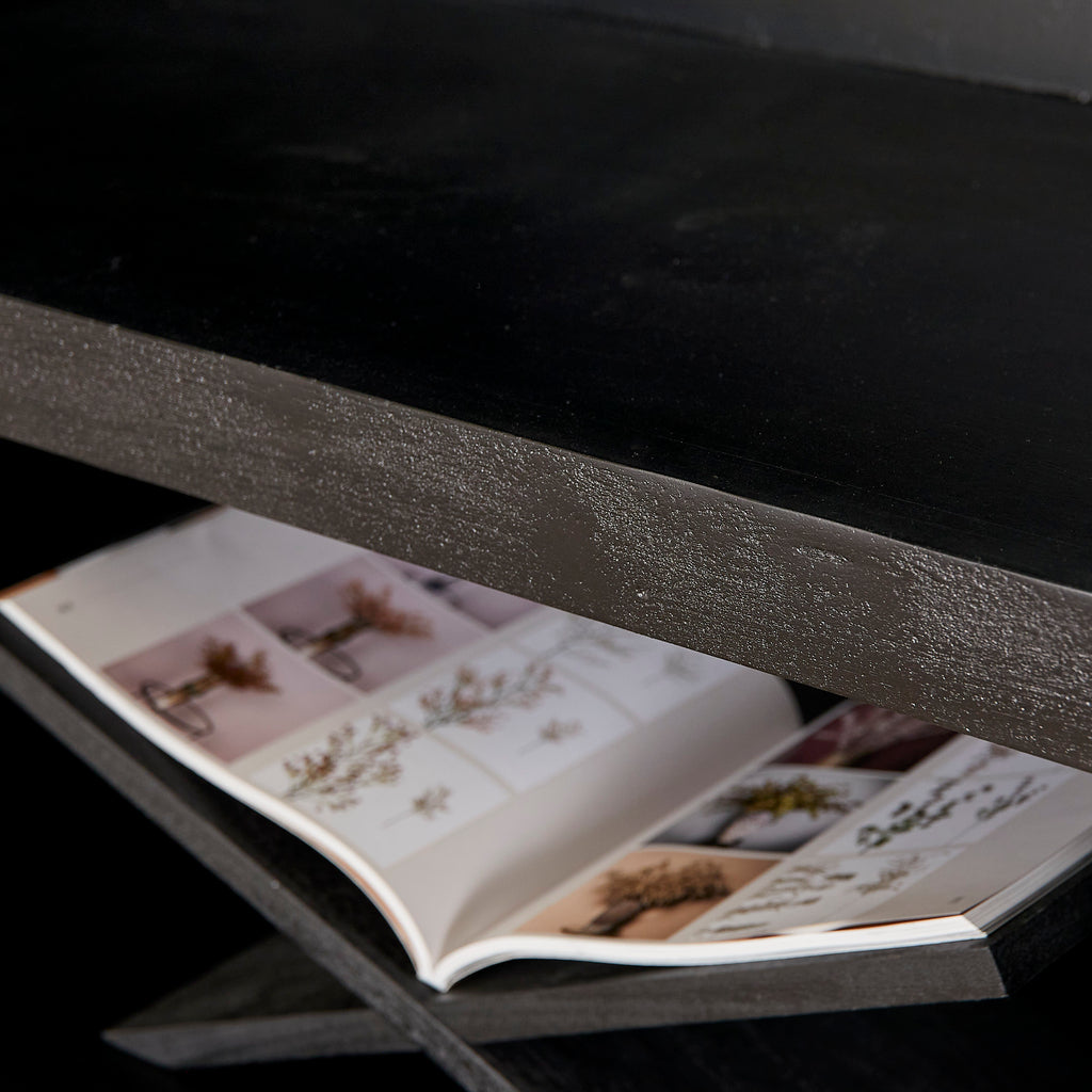 Regal Bali XL Schwarz – Mangoholz Bücherregal mit offenen Fächern & Push-to-Open Türen, 160 x 45 x 200 cm