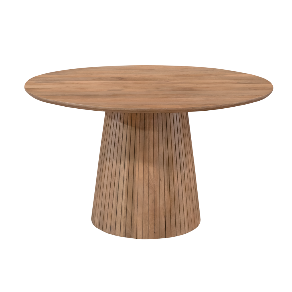Esstisch Sole Natur Ø130x76 cm – runder Mangoholz Tisch mit Lamellenfuß, stilvoll & zeitlos