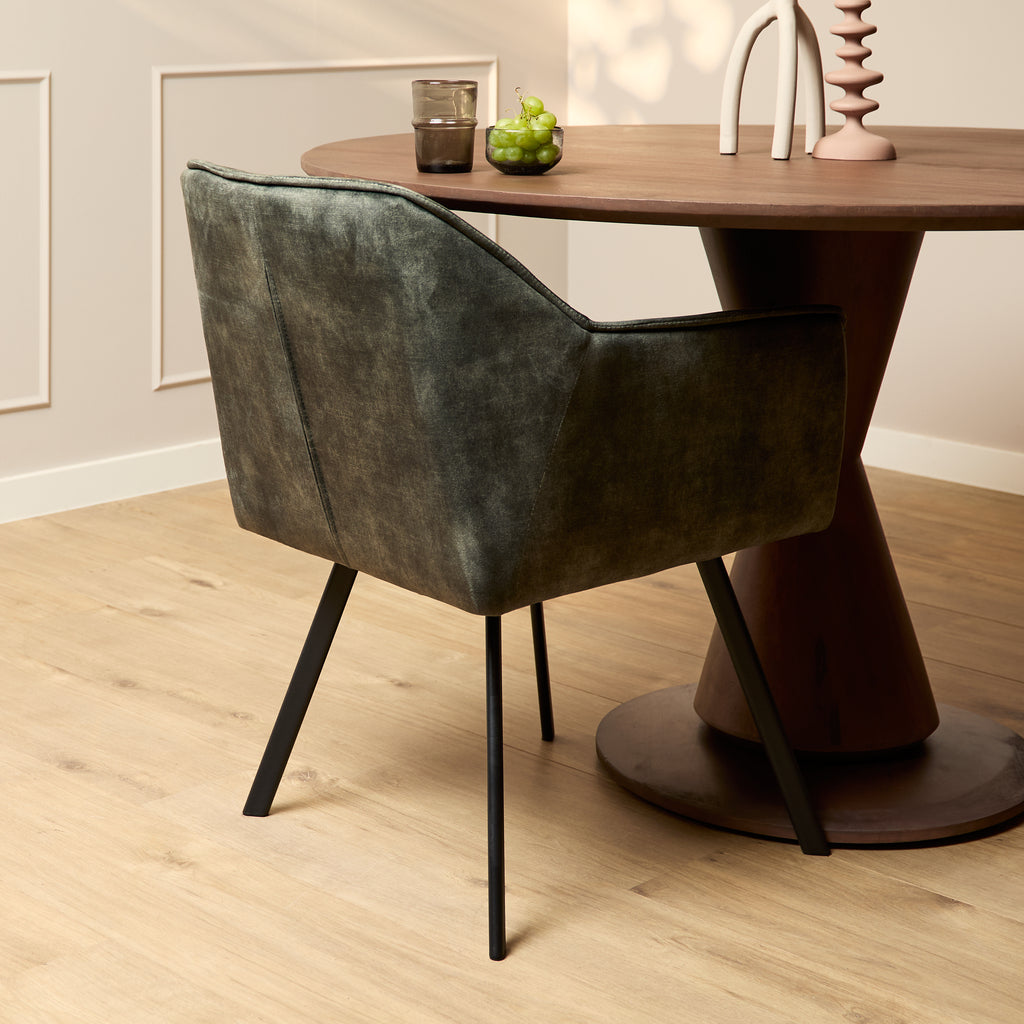 Esszimmerstuhl Martina Jägergrün – eleganter Samtstuhl 63×63×79 cm mit Armlehnen & schwarzem Metallgestell