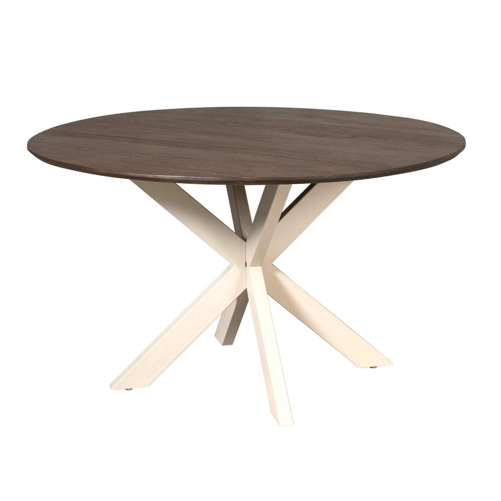 Esstisch Mandy Braun–Mangoholz massiv, sandfarbenes Bein, Rund Ø150cm