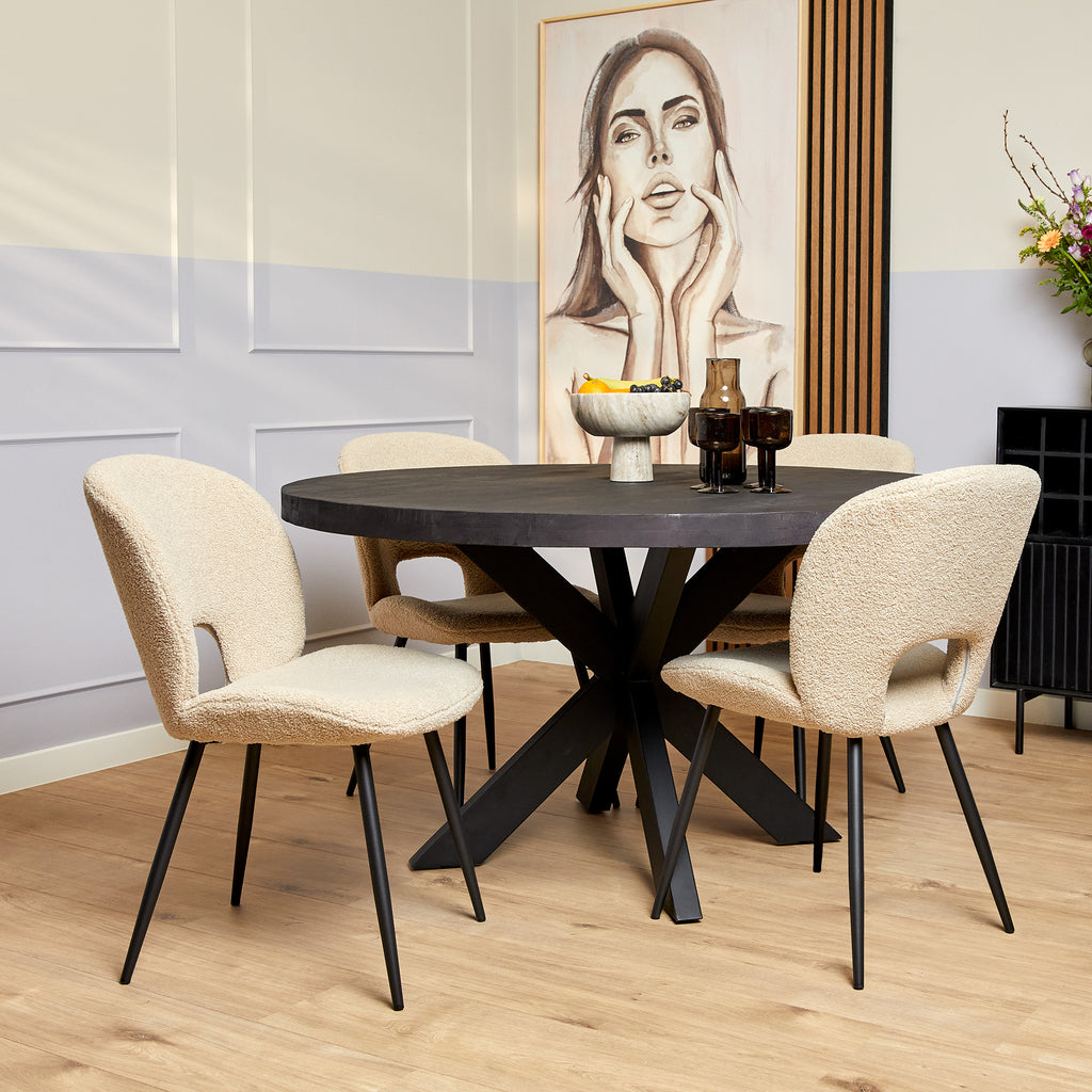 Esstisch Delta Rund Schwarz – Mangoholz Tisch Ø150 cm mit schwarzer Tischplatte & Matrix-Metallgestell, 76 cm hoch