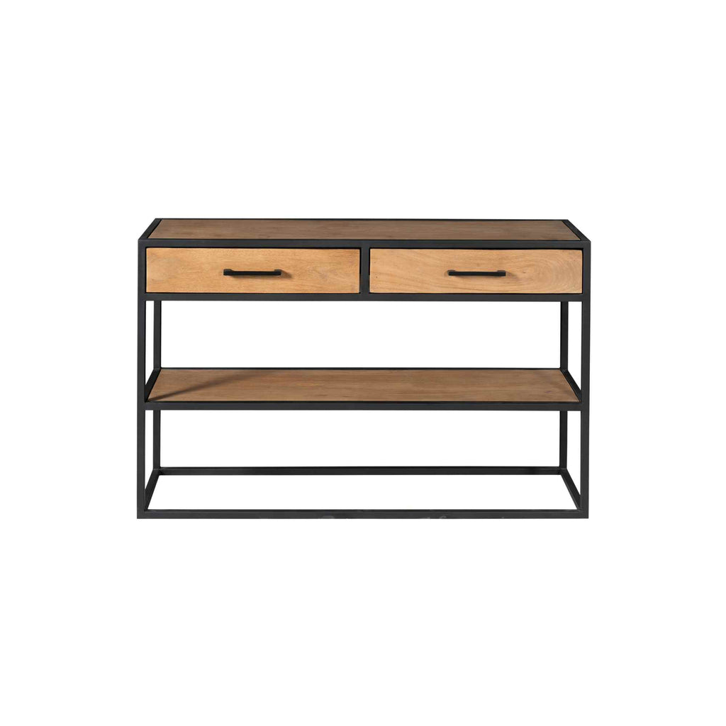 Beistelltisch Delta Natur – Mangoholz & Metall mit 2 Schubladen & Ablage, 120 x 35 x 76 cm