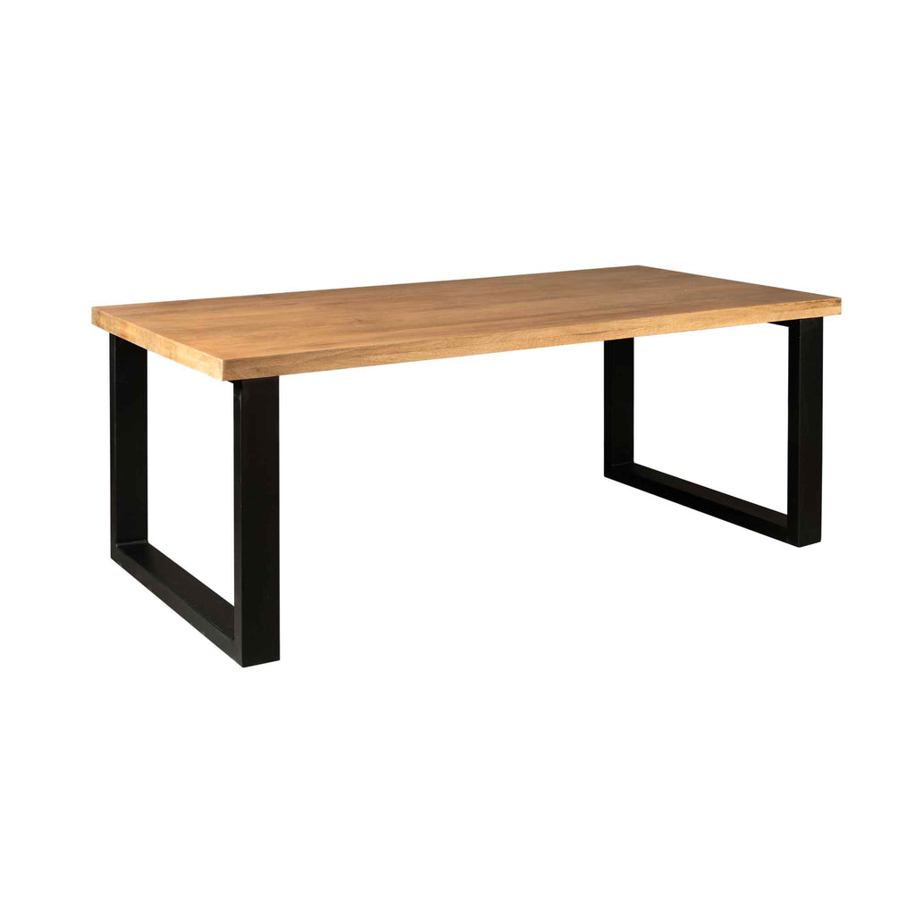 Esstisch Delta Natur – rechteckiger Mangoholz Tisch 200×100×76 cm mit 6 cm Platte & schwarzem U-Metallgestell