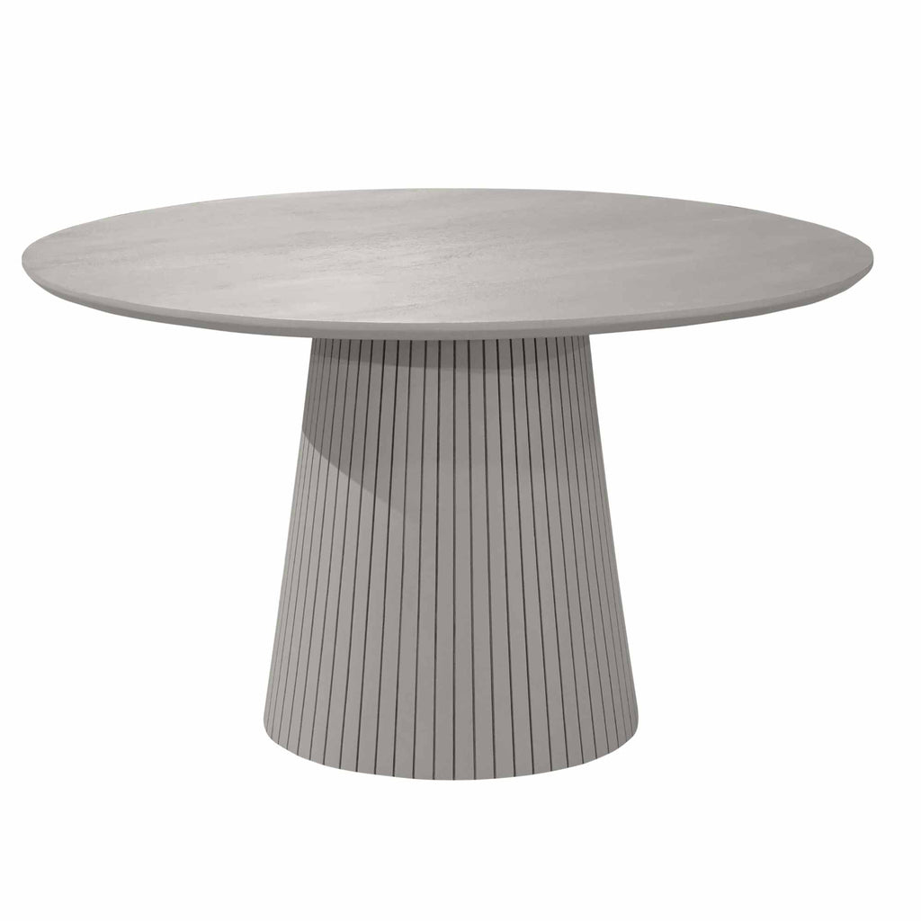 Esstisch Sole, Taupe –massives Mangoholz, vertikalem Lattenmuster, Rund 130 cm