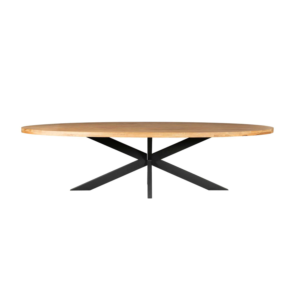 Esstisch Delta Oval 300x120x76 cm – Massivholz Mango mit schwarzem Matrix-Metallgestell