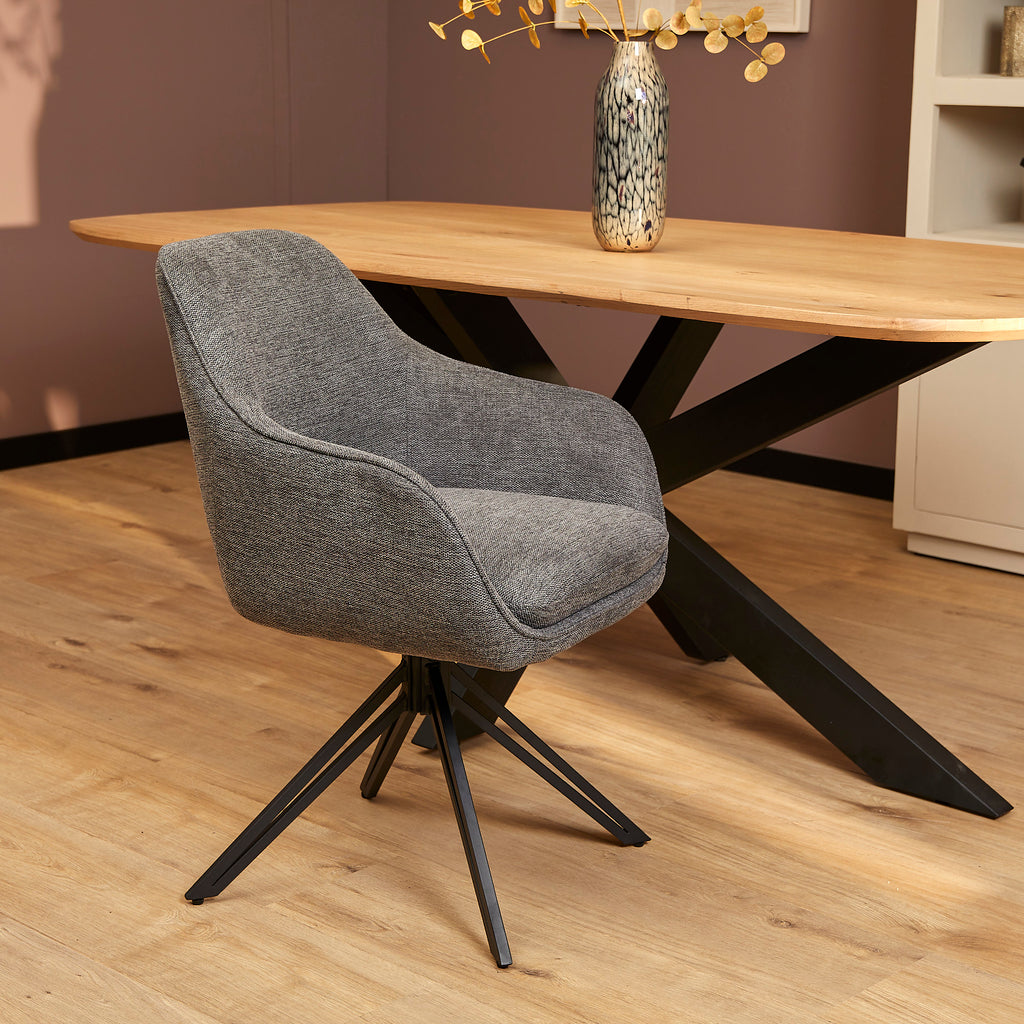 Esszimmerstuhl Jamey Anthrazit – moderner Drehstuhl 60×62×85 cm mit Memory-Rückkehr & schwarzem Metallgestell