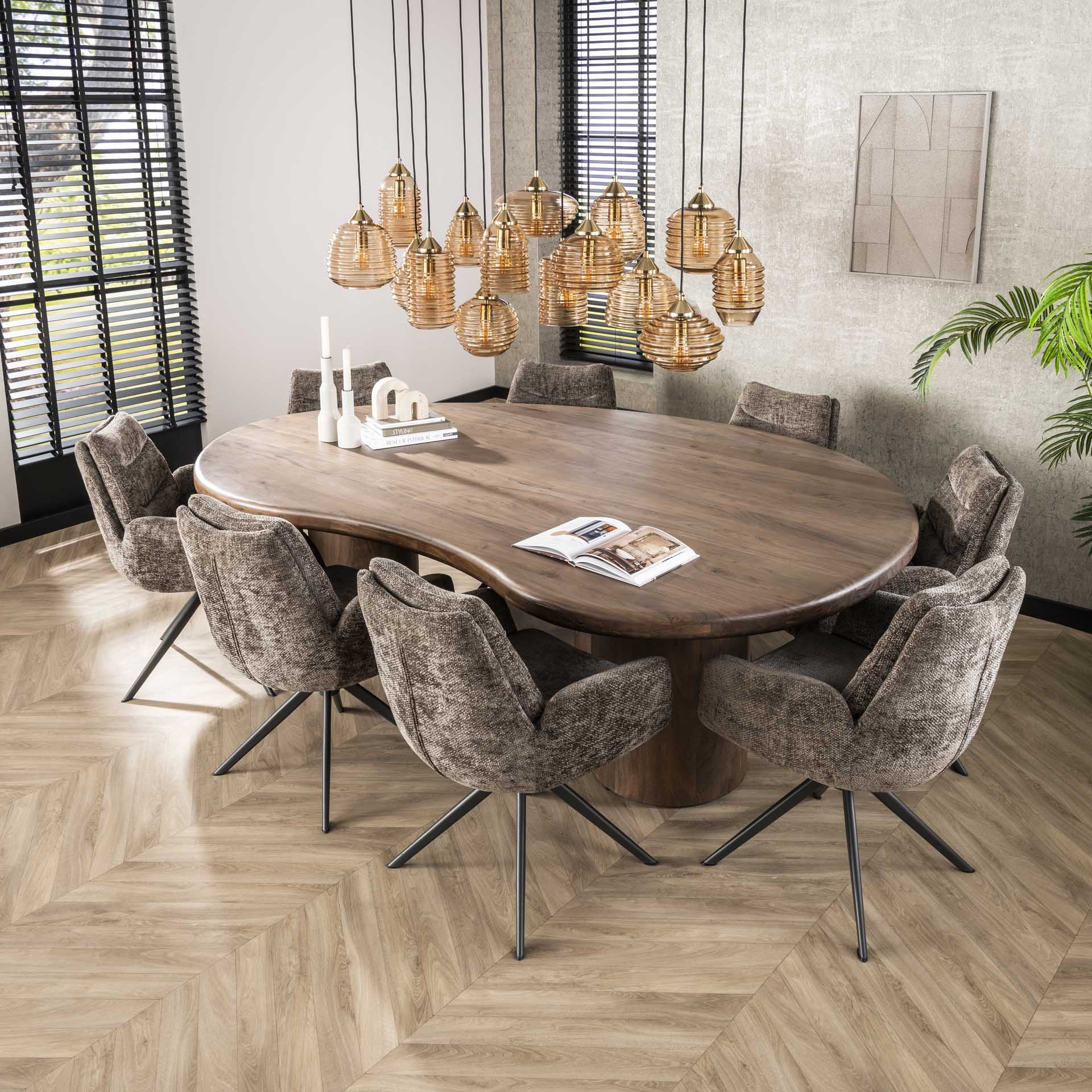 Esstisch Energia 244x165x77 cm – Massivholz Akazie Braun mit skulpturalen Zylinderbeinen für 8–10 Personen