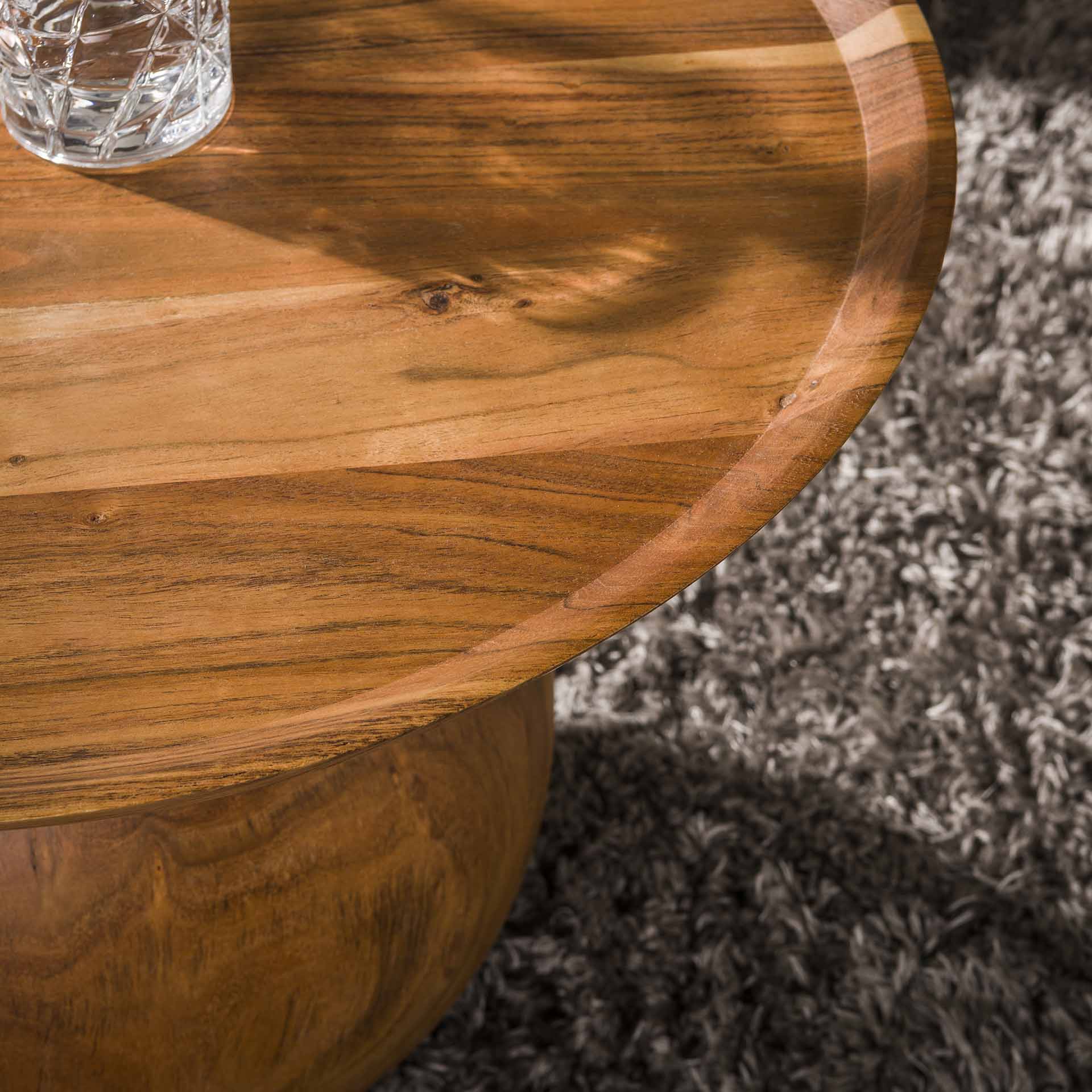 Couchtisch Giro Ø60x41 cm – massiver Akazienholz-Tisch mit rundem Fuß & erhöhter Tischkante