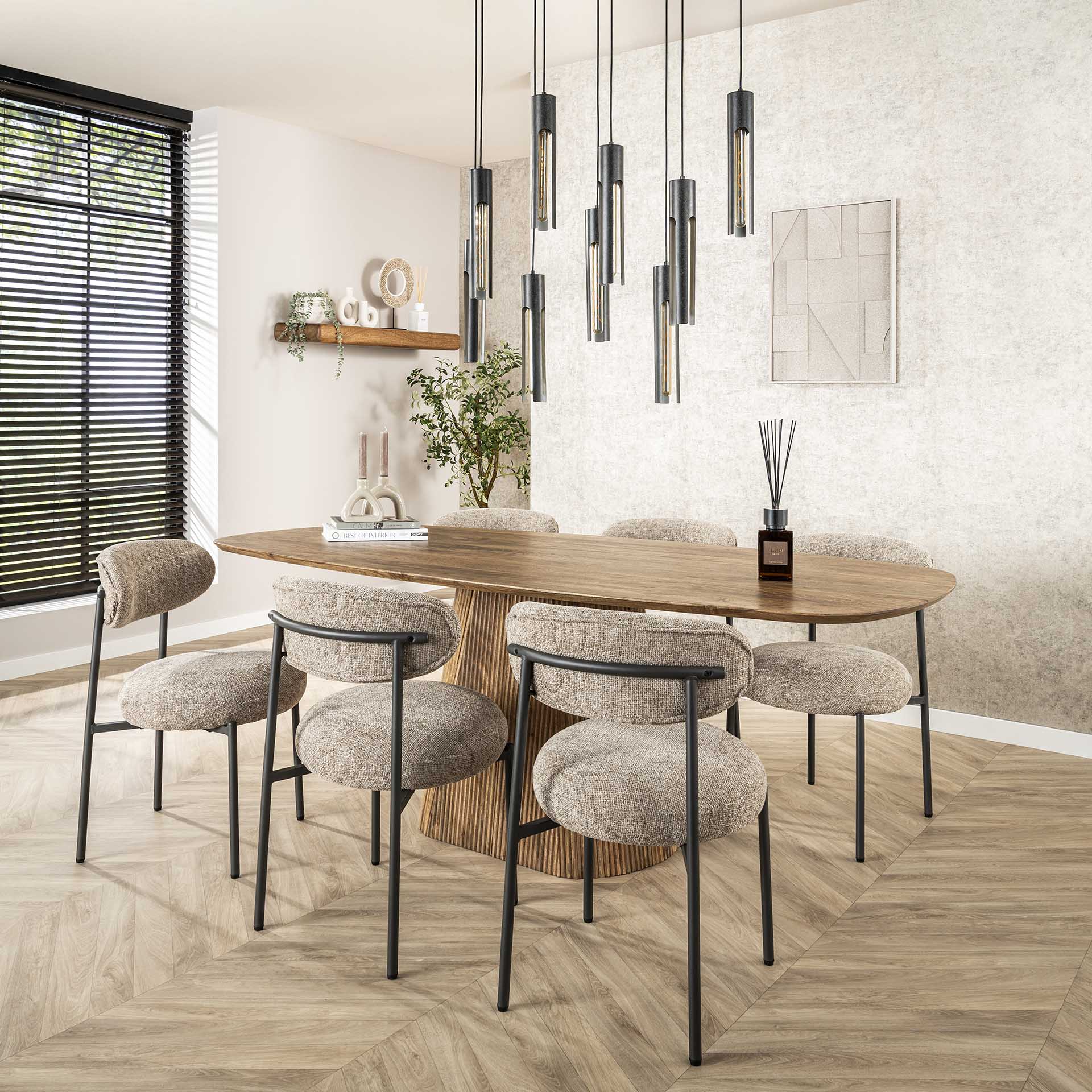 Esstisch Nuvino Centro 215x105x77 cm – sandfarbenes Mangoholz mit Wellenfuß für 6–8 Personen