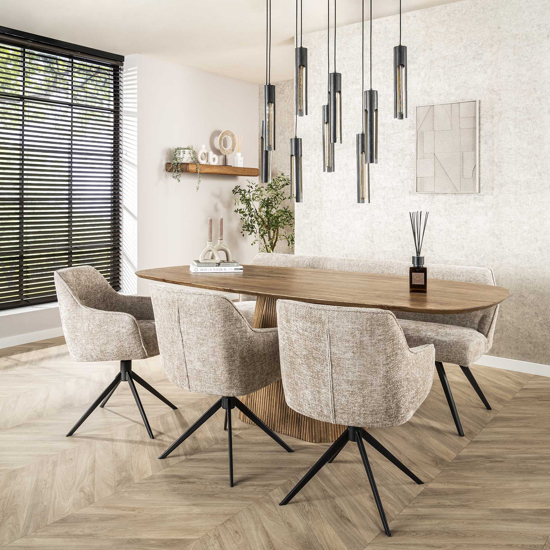 Esstisch Nuvino Centro 215x105x77 cm – sandfarbenes Mangoholz mit Wellenfuß für 6–8 Personen