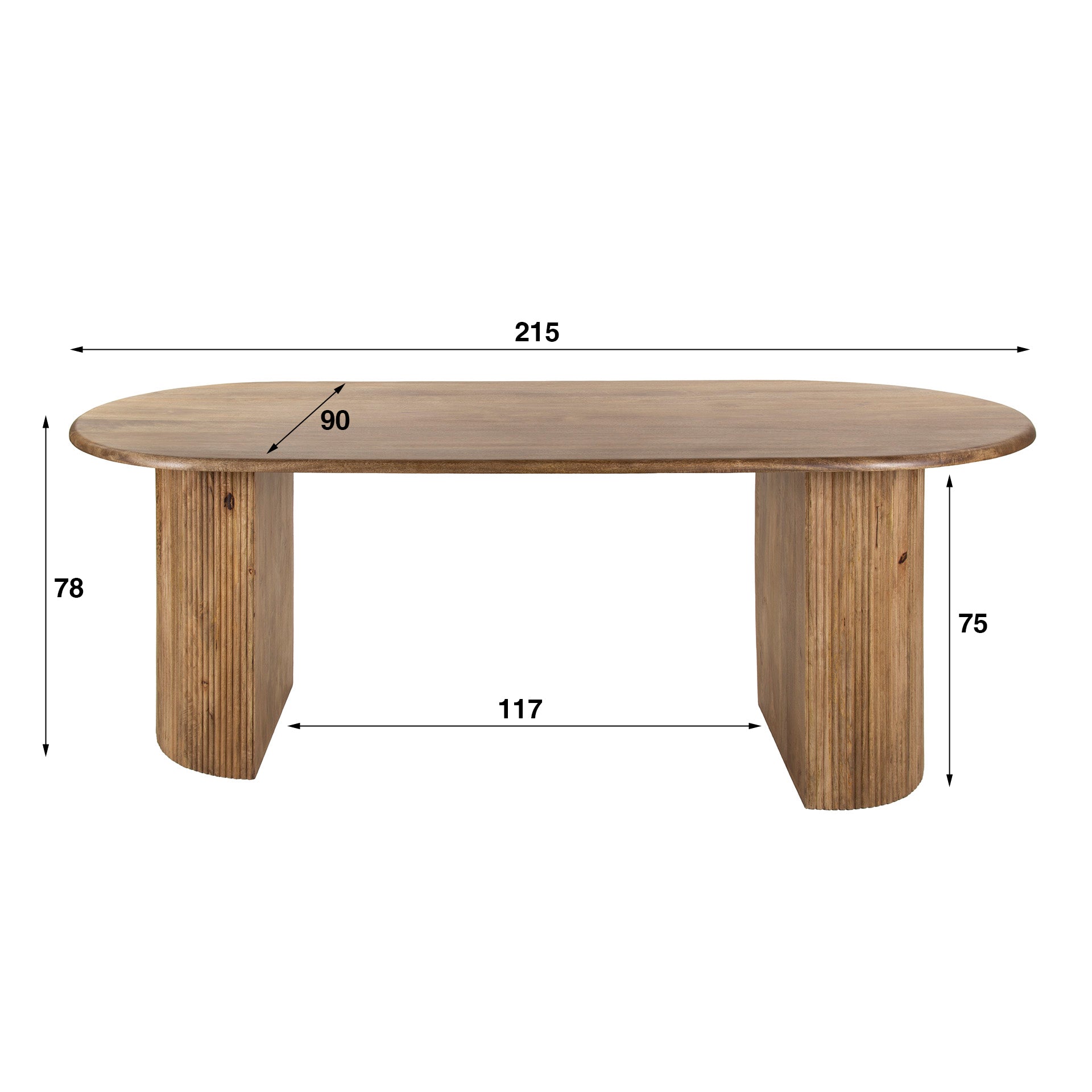 Esstisch Nuvino 215x90x78 cm – sandfarbenes Mangoholz mit Halbmonden & modernem Design