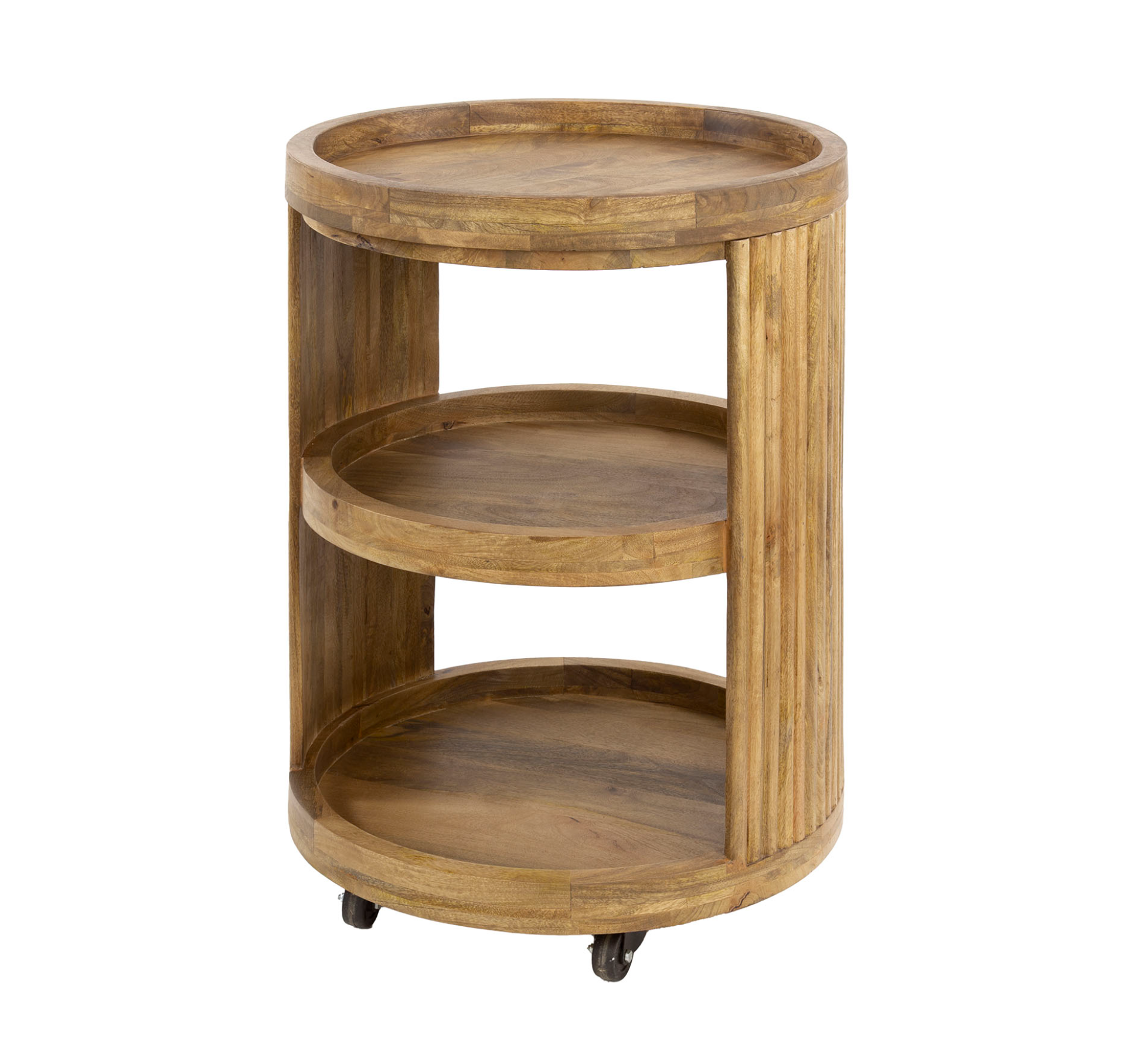 Weintrolley Nuvino – Mangoholz Sand mit Wellenmuster & 3 Ablagen, 55 x 55 x 79 cm