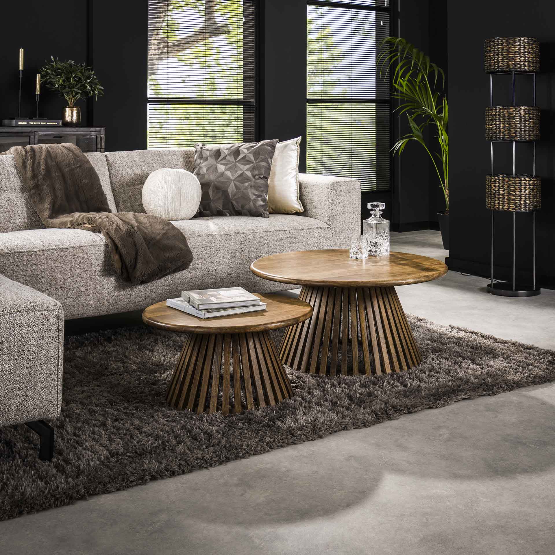 Couchtisch 2er Set Rotondo – konisches Design aus Mangoholz, Ø80x40 cm & Ø60x32 cm
