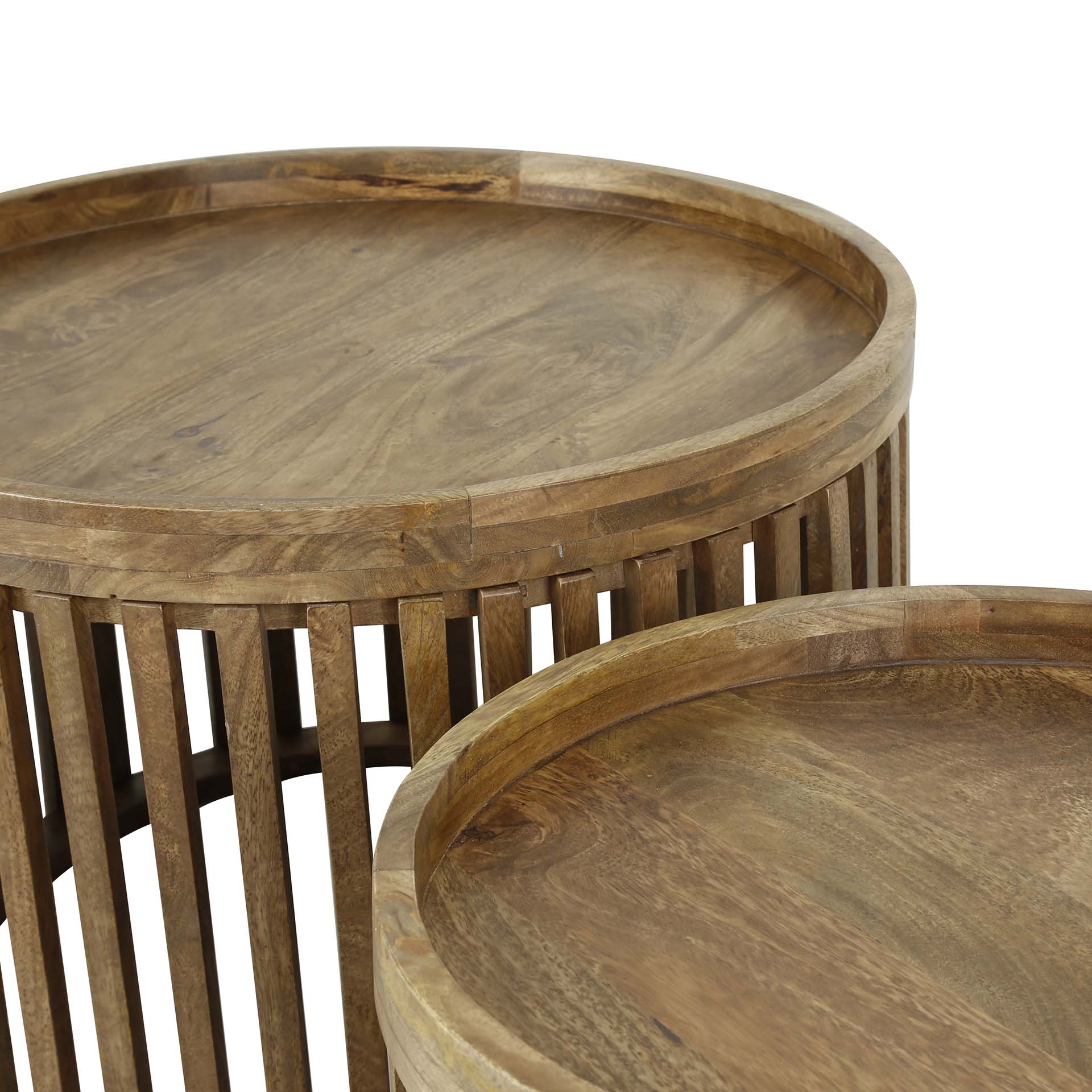 Couchtisch 2er Set Rotondo – rundes Mangoholz-Design mit erhöhter Kante & Stauraum, Ø65x40 cm & Ø50x35 cm