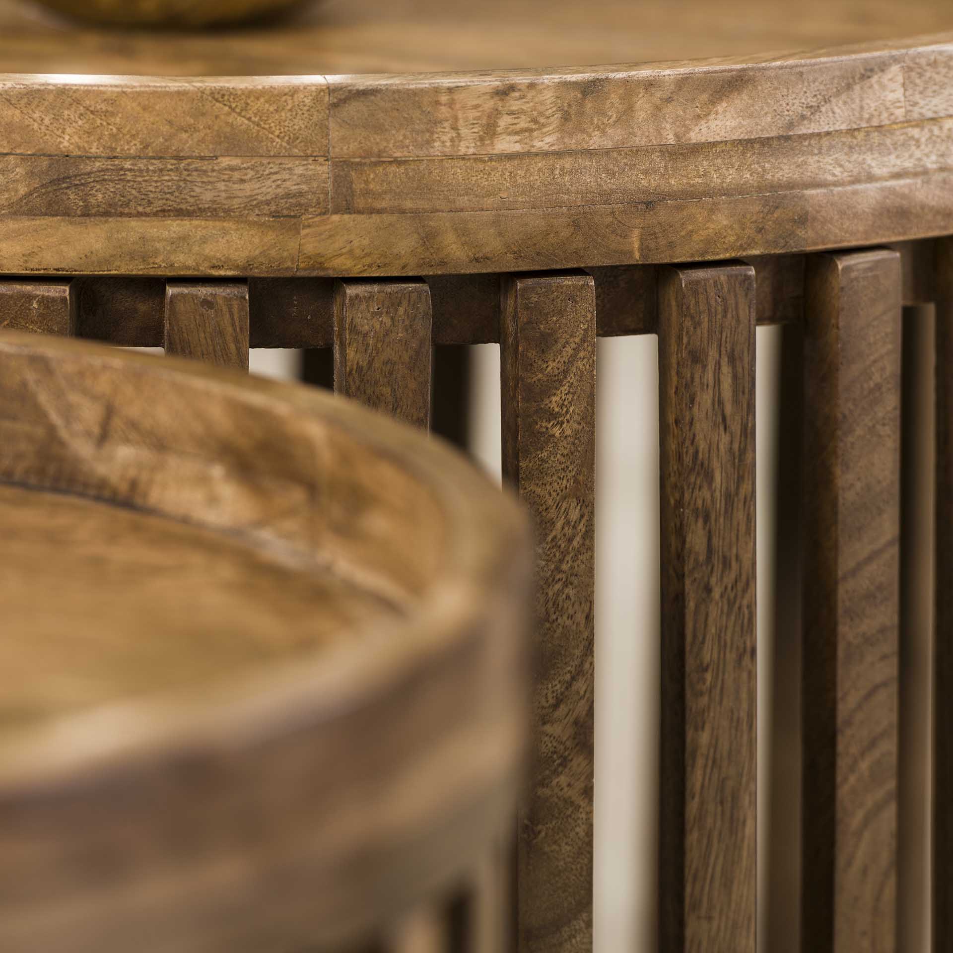 Couchtisch 2er Set Rotondo – rundes Mangoholz-Design mit erhöhter Kante & Stauraum, Ø65x40 cm & Ø50x35 cm