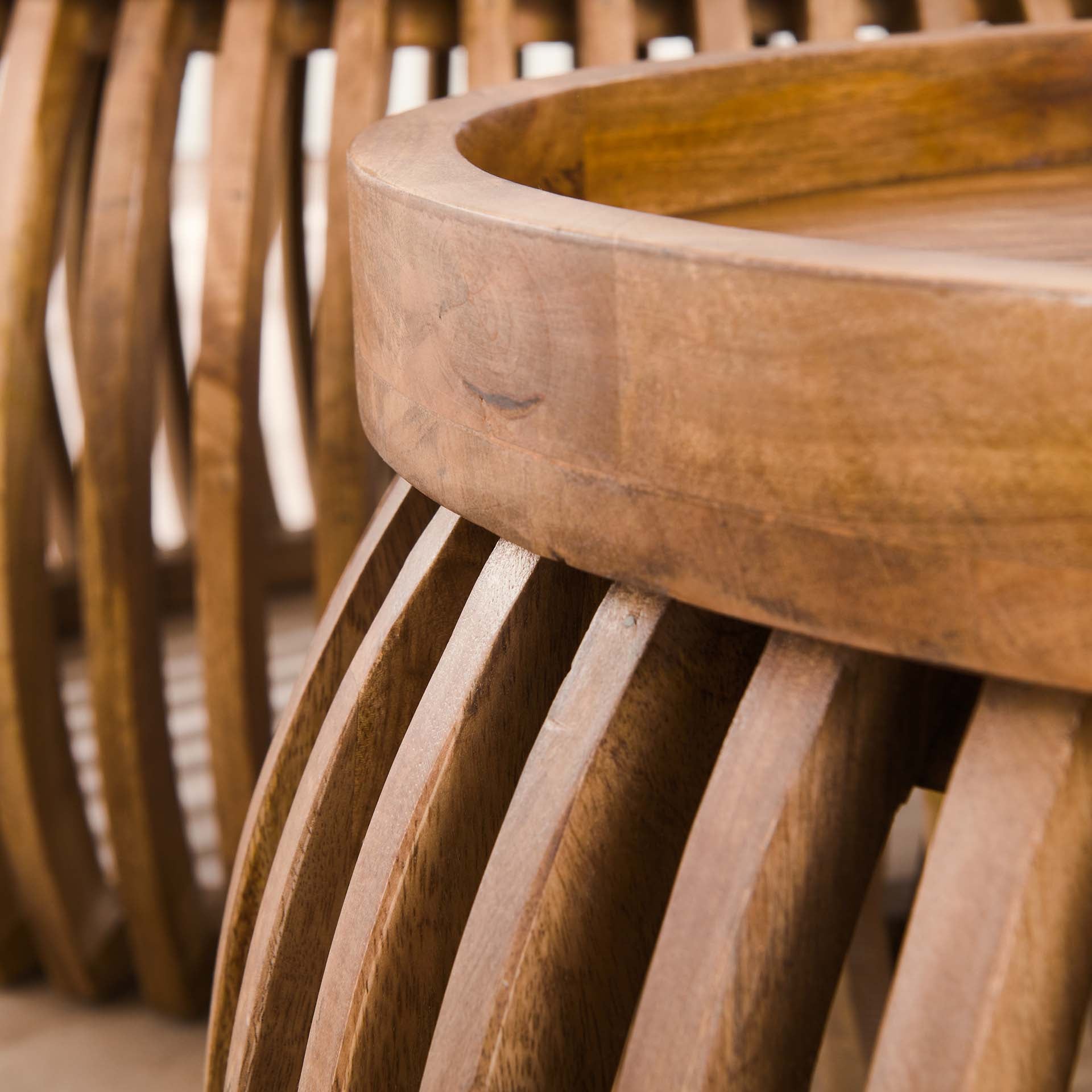Couchtisch 2er Set Rotondo Curve – rundes Mangoholz-Design mit erhöhter Kante, Ø 78x40 cm & Ø 55x35 cm