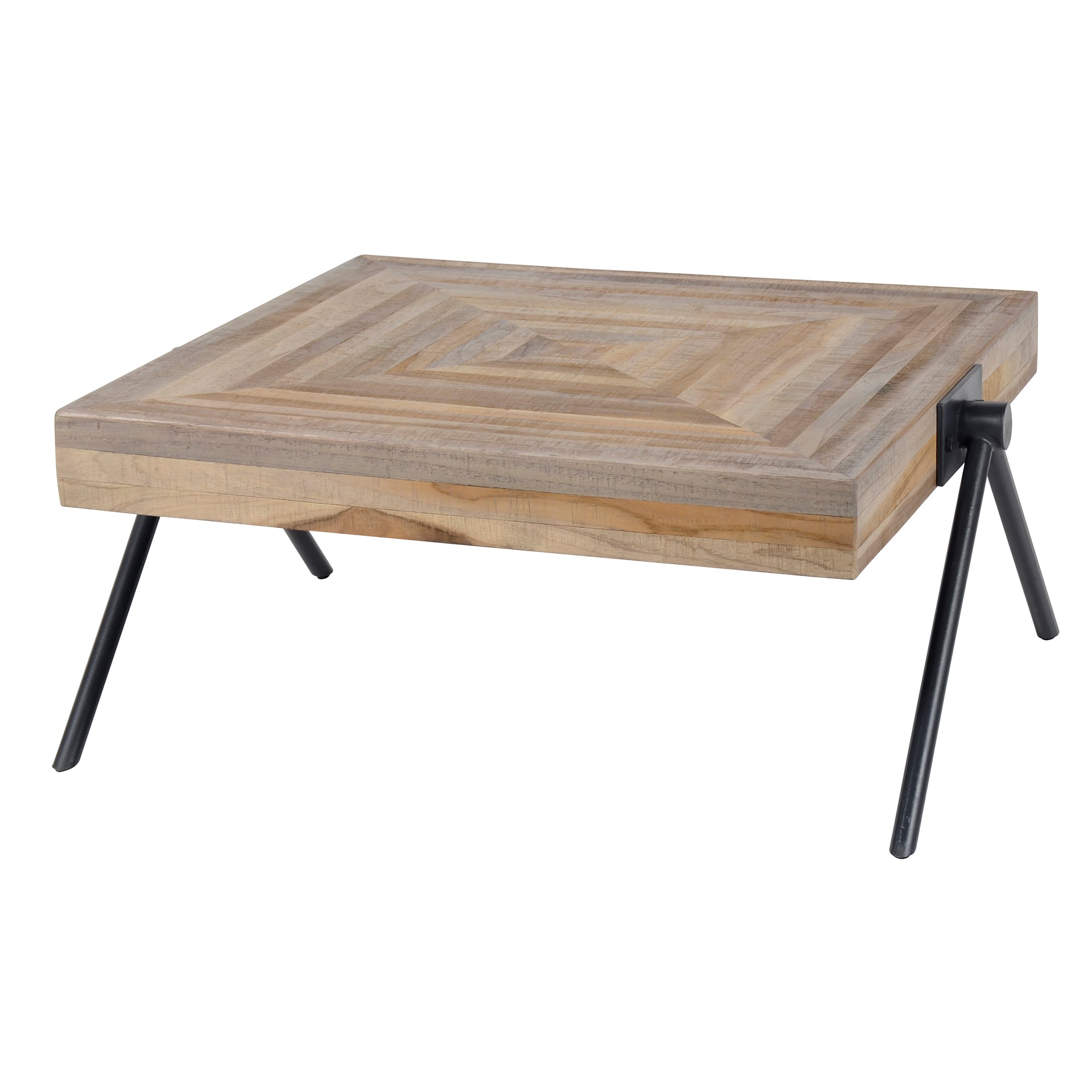 Couchtisch Vista 70x70x43 cm – quadratischer Tisch aus Teakholz mit Stahlgestell im Industrial Design