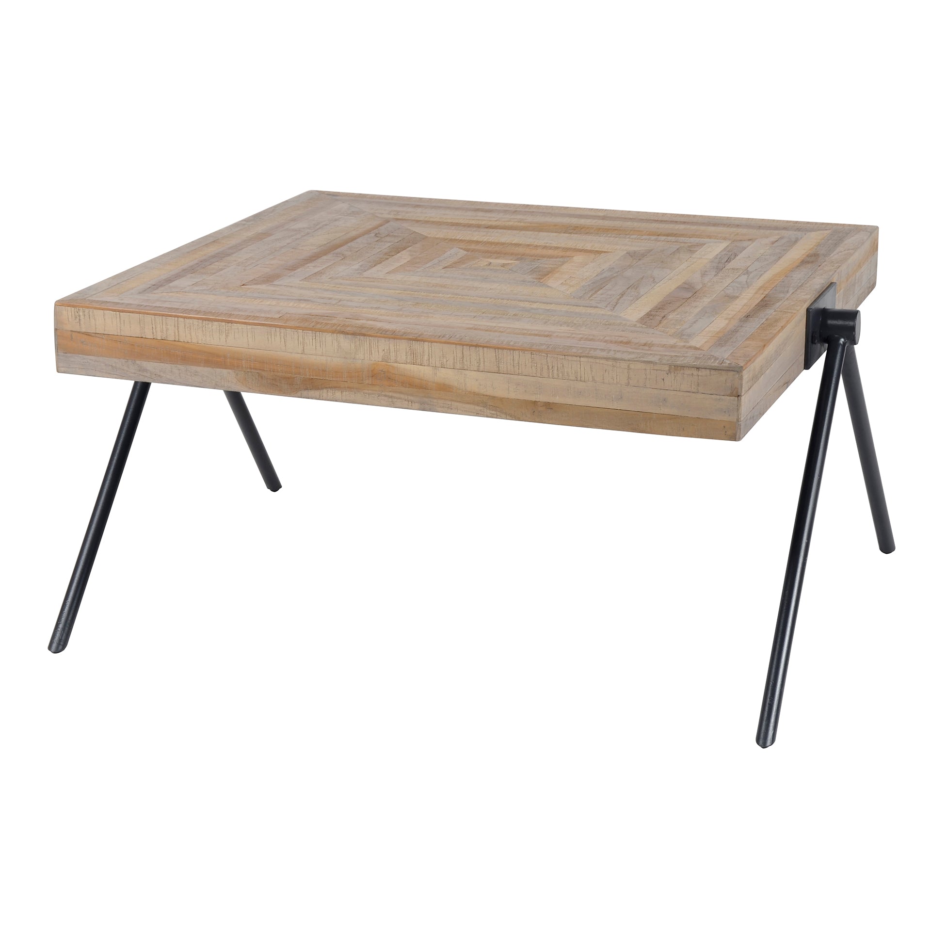 Couchtisch Vista 80x80x43cm – quadratischer Tisch aus Teakholz mit Stahlgestell, moderner Industrial Look