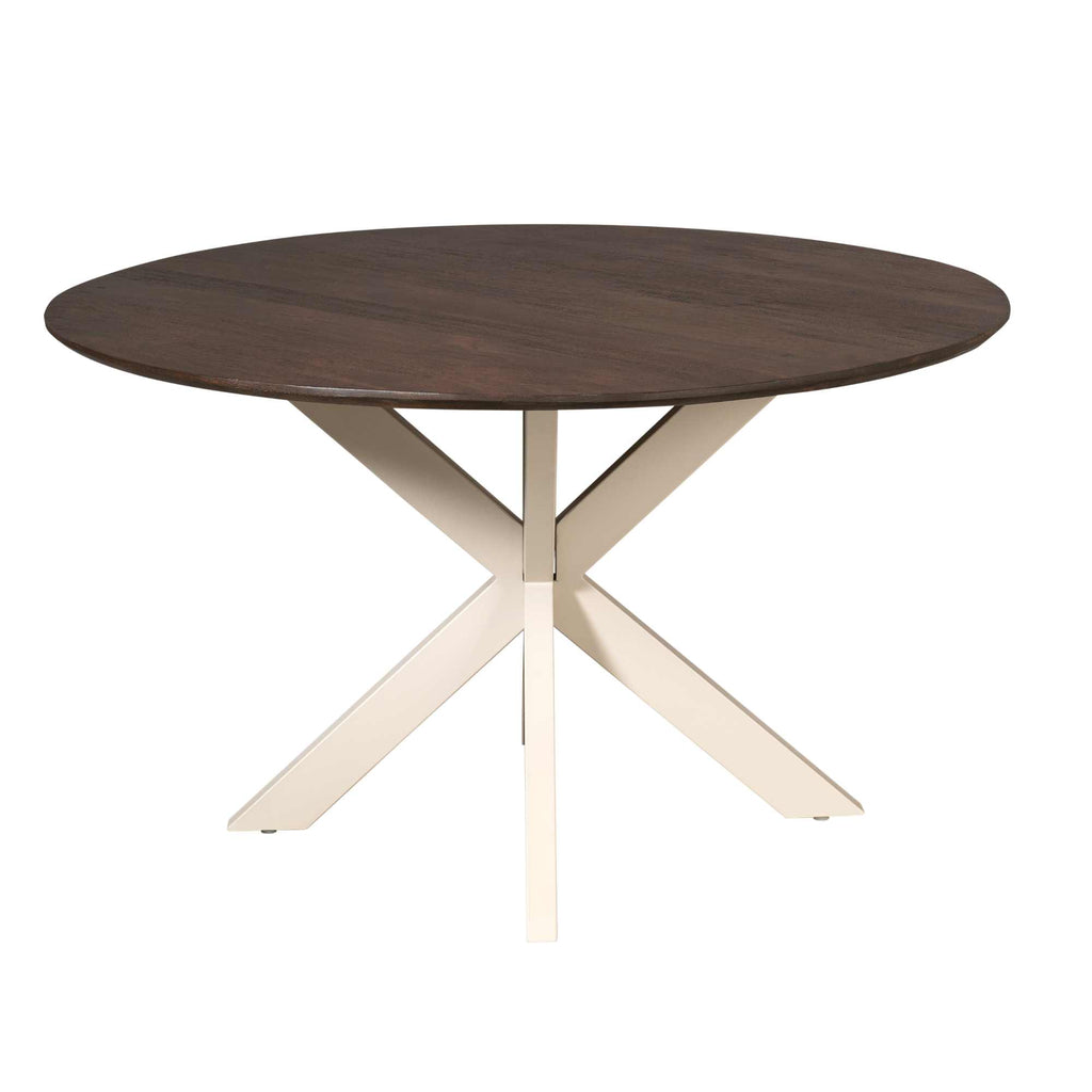 Esstisch Mandy Braun–Mangoholz massiv, sandfarbenes Bein, Rund Ø150cm