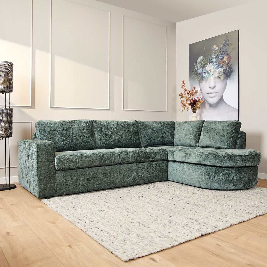 Sofa Veronika Grün 264x192x84 cm – 2,5-Sitzer Ecksofa mit abgerundetem Ottomane Rechts -  von MeinLieblingsplatz