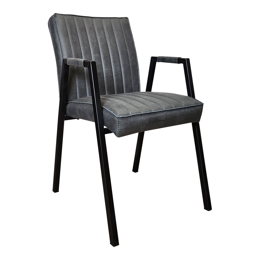Esszimmerstuhl Molly Anthrazit 52x65x88 cm – moderner Industrial Stuhl aus Eco-Leder & schwarzem Gestell
