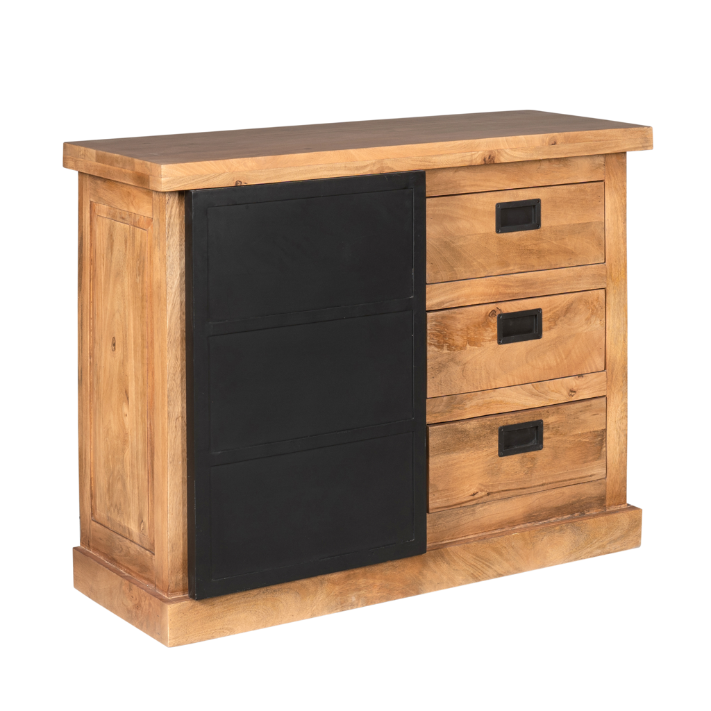 Sideboard Nizza 100x45x90 cm – Mangoholz Kommode mit Schubladen & Tür im modernen Design