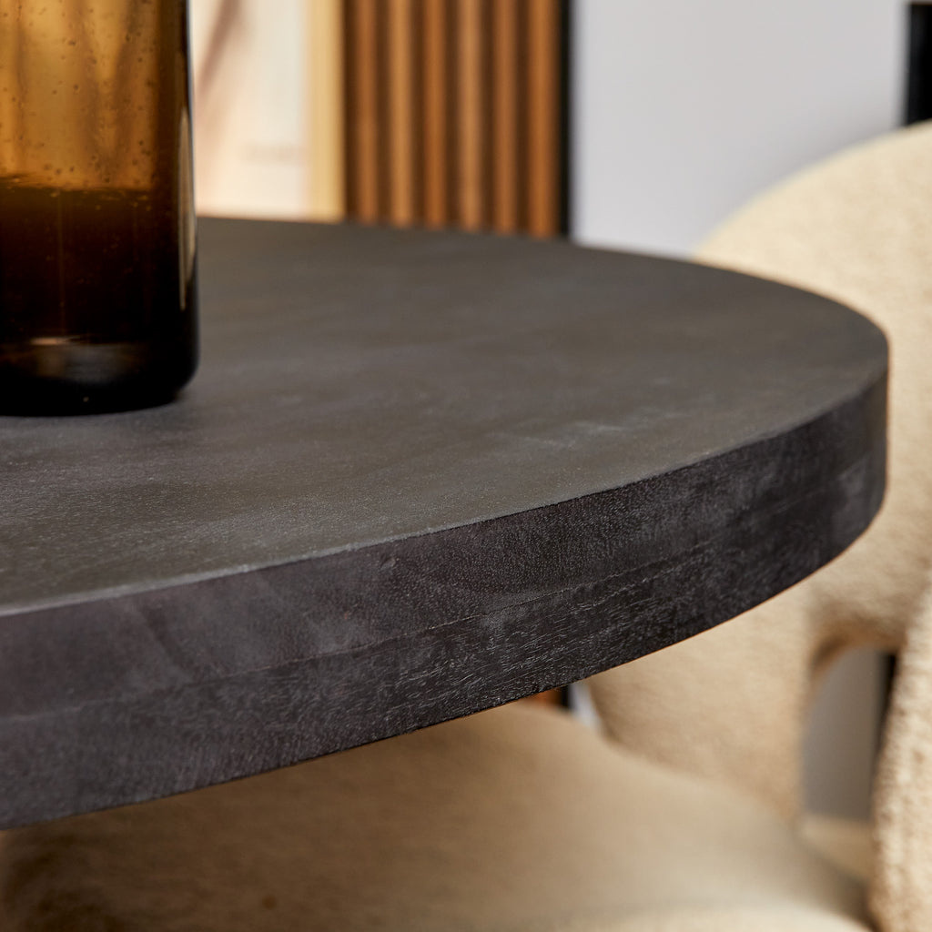 Esstisch Delta Rund Schwarz – Mangoholz Tisch Ø150 cm mit schwarzer Tischplatte & Matrix-Metallgestell, 76 cm hoch