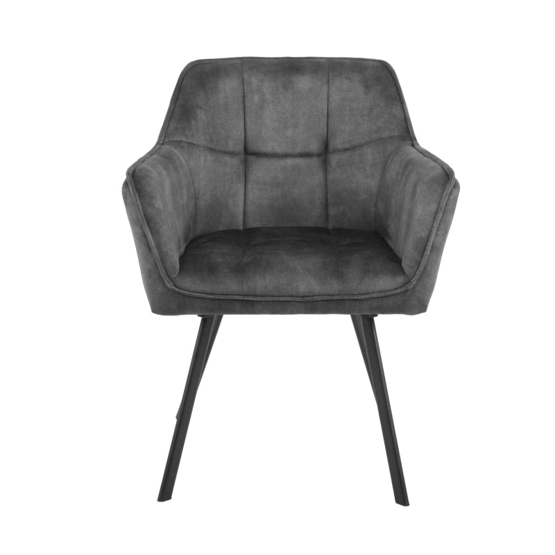 Esszimmerstuhl Martina Dunkelgrau – eleganter Samtstuhl 63×63×79 cm mit Armlehnen & schwarzem Metallgestell
