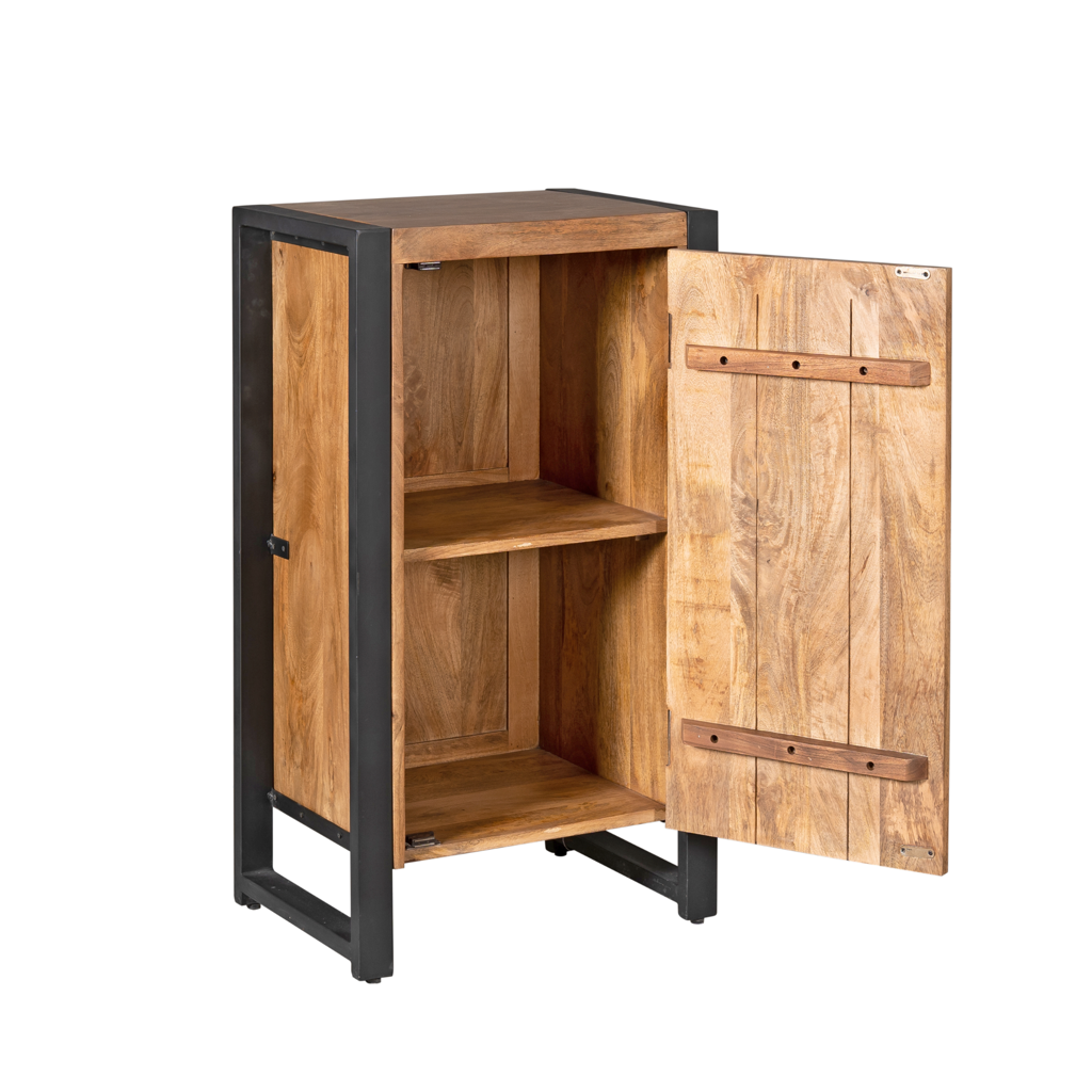 Highboard Bori aus Mangoholz mit schwarzem Metall – kompakter Schrank, 55 x 40 x 100 cm