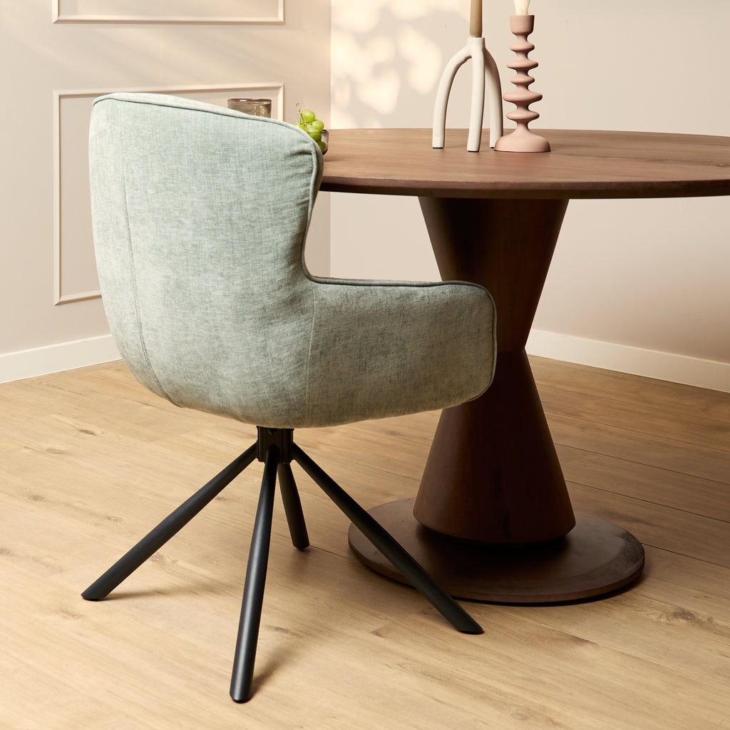 Esszimmerstuhl Hanna Water Green – Drehstuhl 62×65×89 cm mit Memory-Rückkehrfunktion & schwarzem Metallgestell