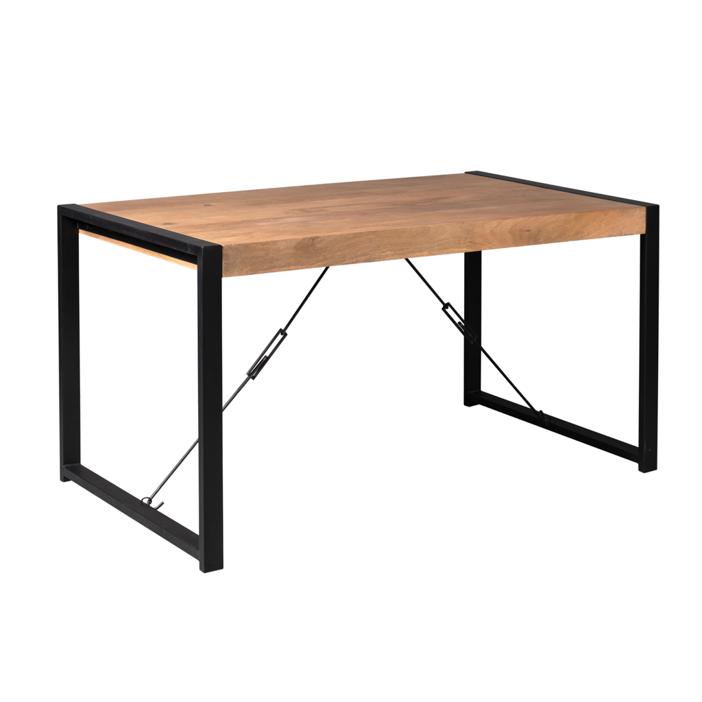 Esstisch Bori – Mangoholz & Metall mit schwarzem U-Gestell, 140×80×76 cm, rechteckiger Holztisch