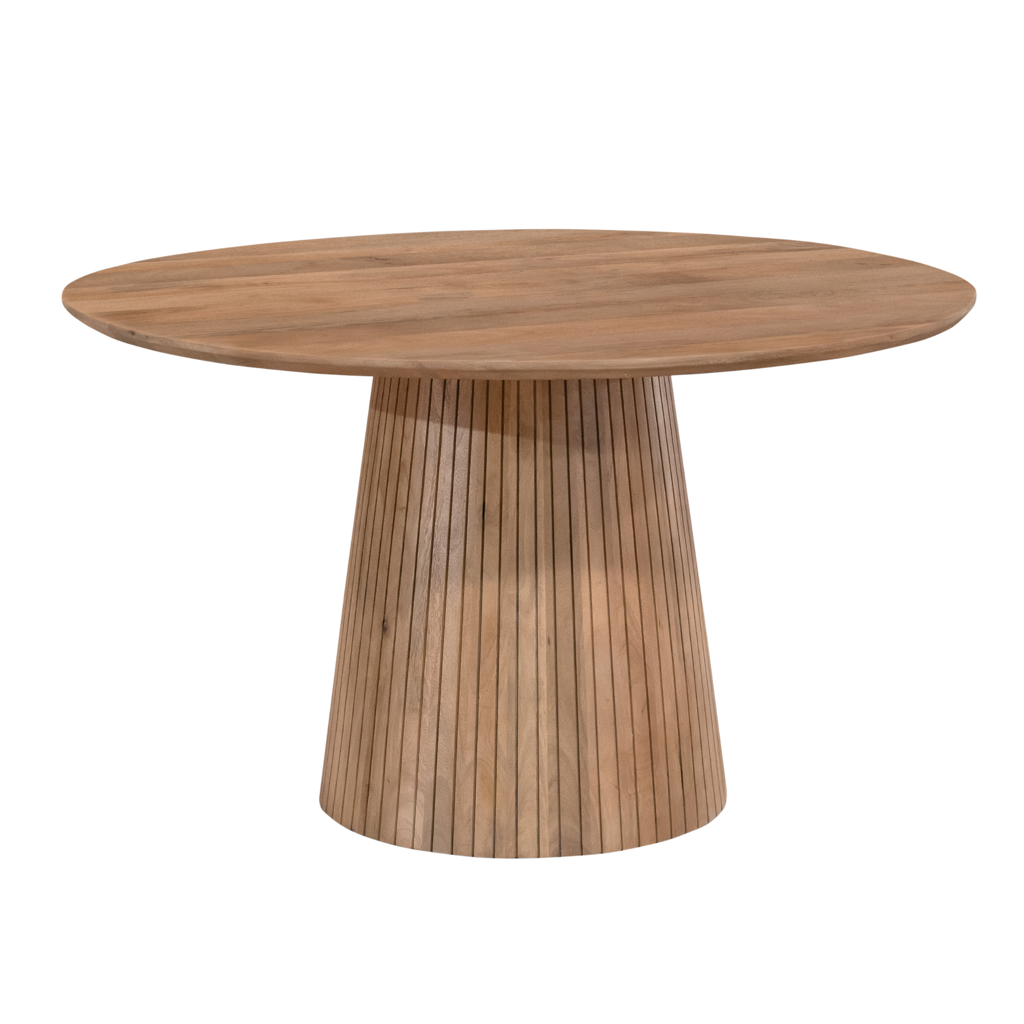 Esstisch Sole Natur Ø130x76 cm – runder Mangoholz Tisch mit Lamellenfuß, stilvoll & zeitlos