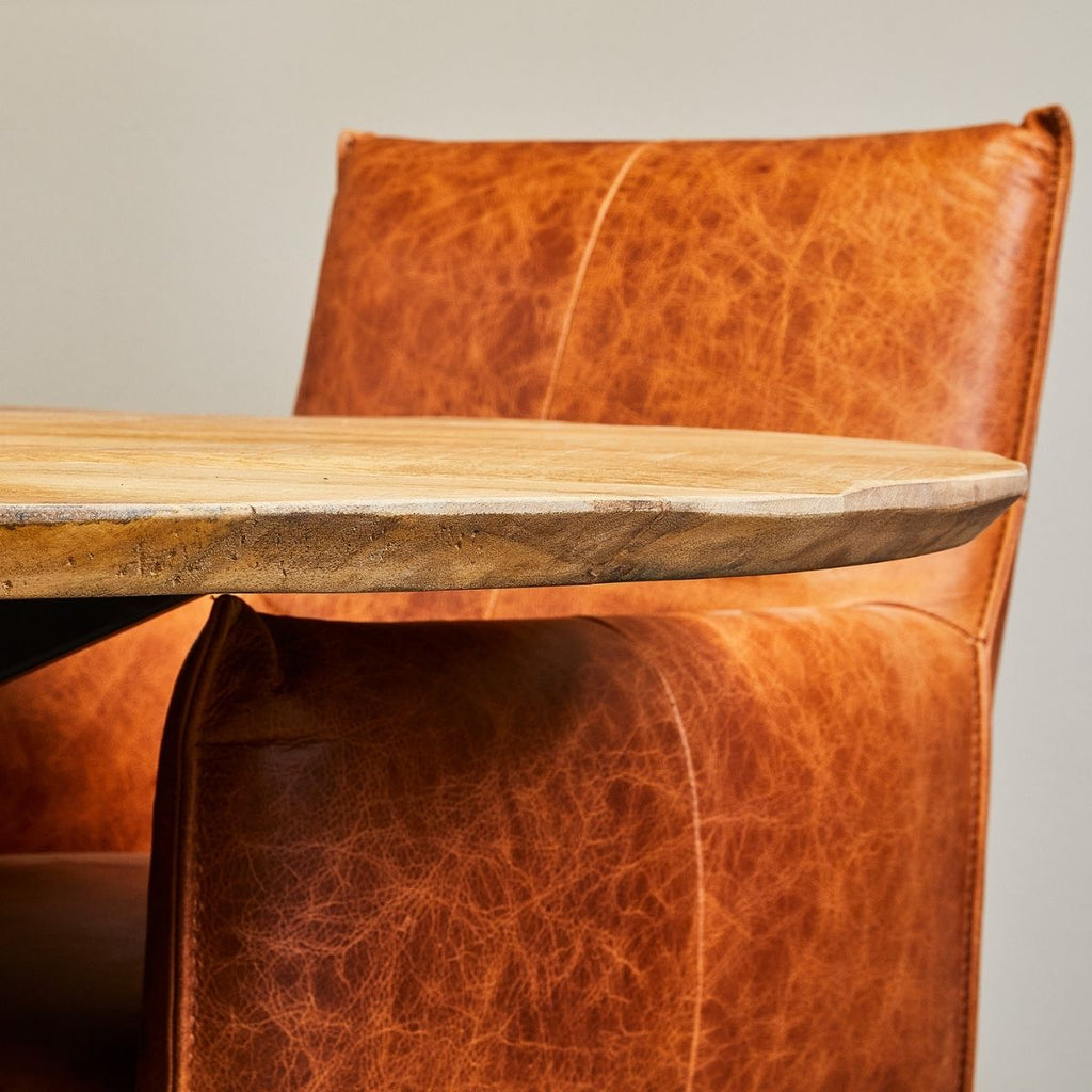 Esstisch Aloy Rund – Mangoholz Natur Ø140 cm, Spidergestell Schwarz, 77 cm Höhe, 3 cm Platte)