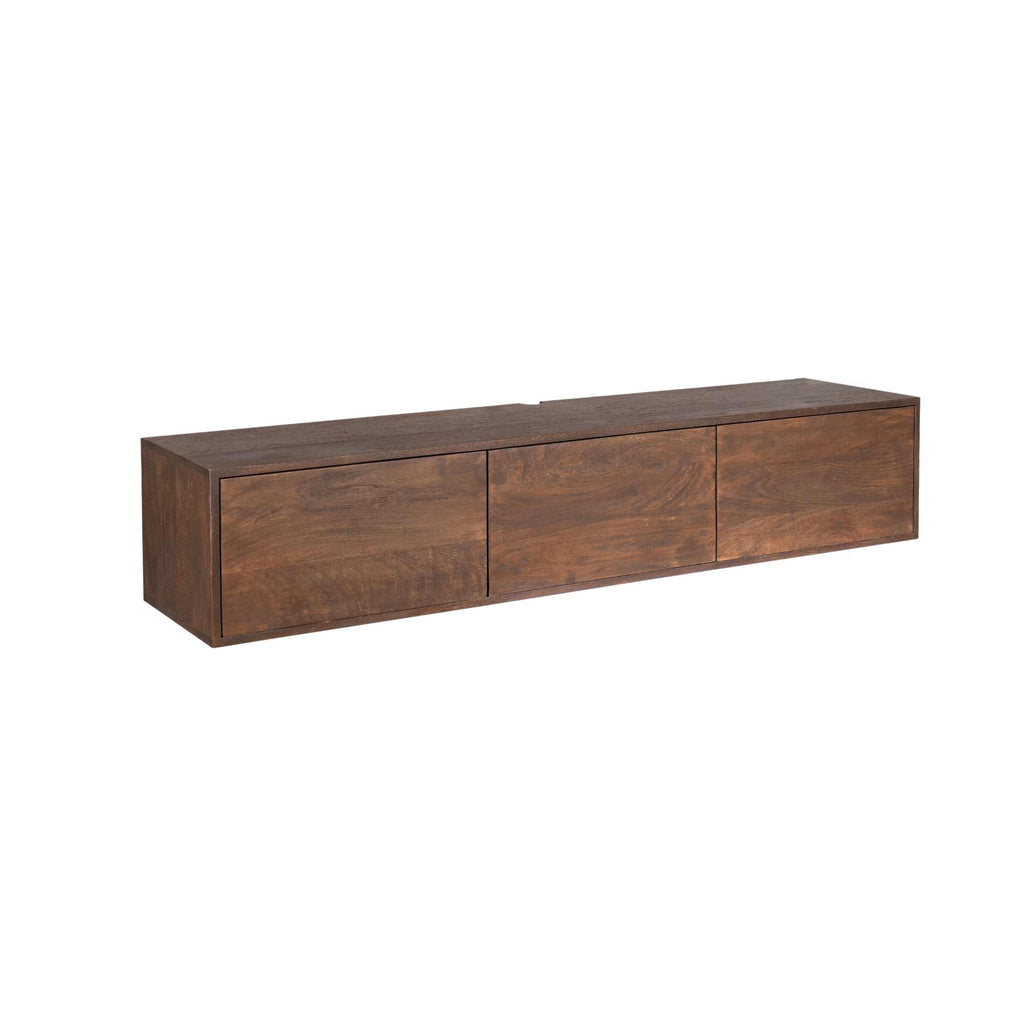 Schwebendes TV-Board Focus Braun 160x35x30 cm – Massivholz TV-Board zur Wandmontage mit Push-to-Open Türen