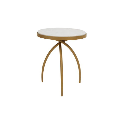 Beistelltisch Kay – runder Tisch mit weißer Marmorplatte & goldenem Metallgestell, 40×40×50 cm
